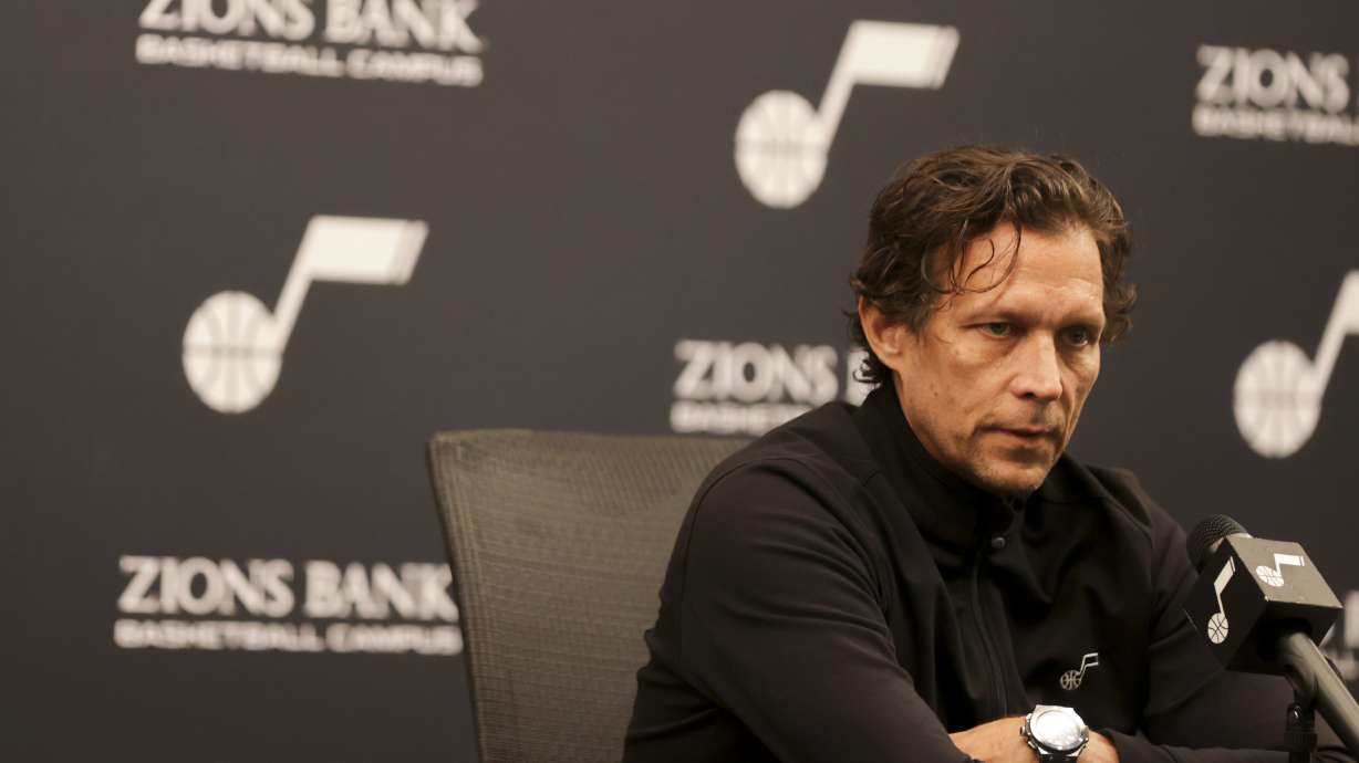 Quin Snyder speaks during a press conference at the Zions Bank Basketball Campus in Salt Lake City on Monday, May 9. Snyder stepped down as head coach of the Jazz on Sunday.