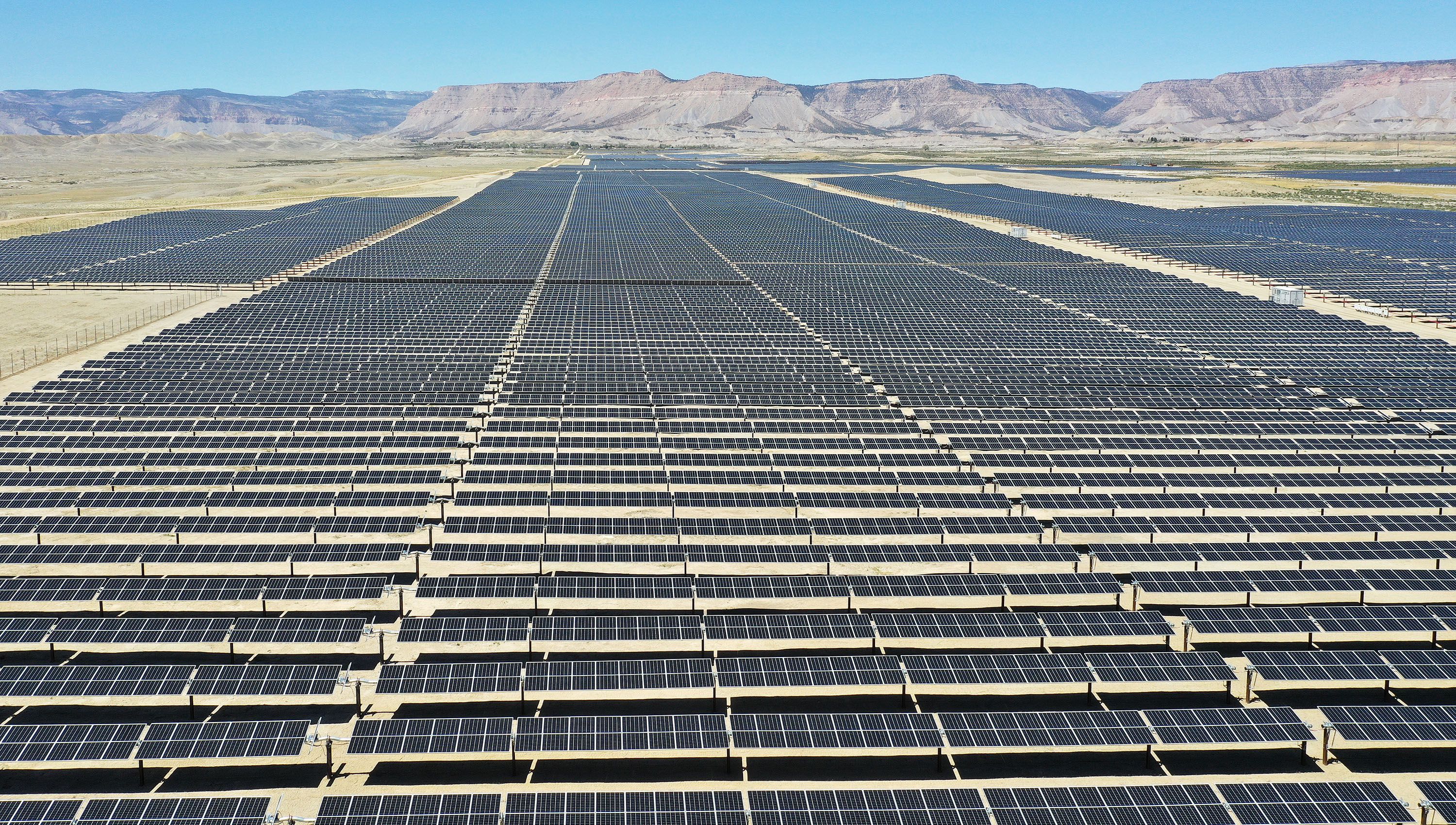 A solar farm in Clawson, Emery County, is pictured on May 11. Multiple solar farms are sprouting up in Emery County. High tariffs are causing delays in projects that can help this rural part of the state and its ranchers monetize their land.