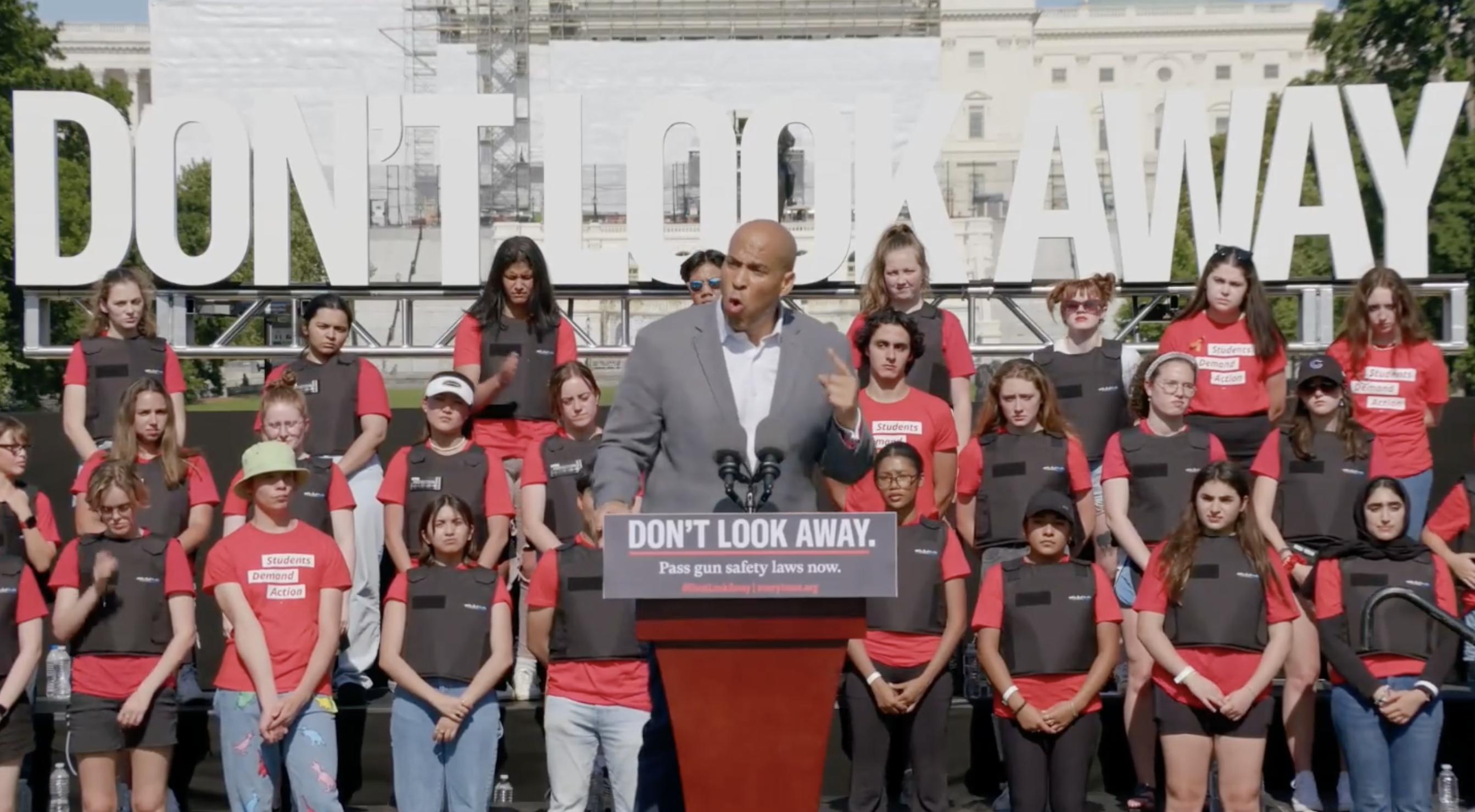 U.S. Sen. Cory Booker, D-N.J., speaks at a rally for better gun safety laws at the U.S. Capitol on Monday. A Utah County native was among a group of students who gathered with senators at the U.S. Capitol on Monday urging lawmakers to act on gun safety after a recent shooting at a Buffalo supermarket and a shooting at Robb Elementary School in Uvalde, Texas.