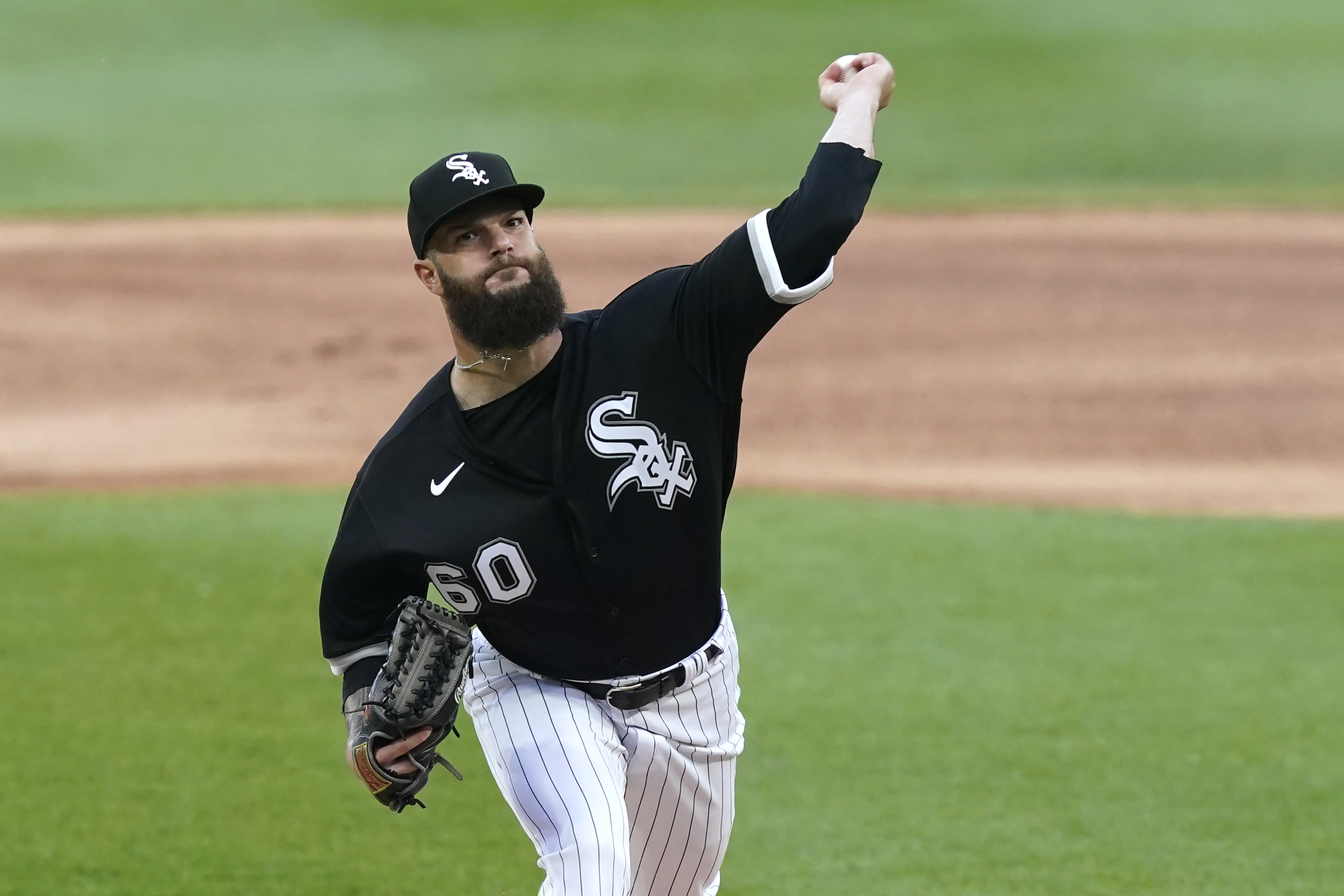 Chicago White Sox starting pitcher Dallas Keuchel delivers during the first inning of the team's baseball game against the Boston Red Sox on Thursday, May 26, 2022, in Chicago. 