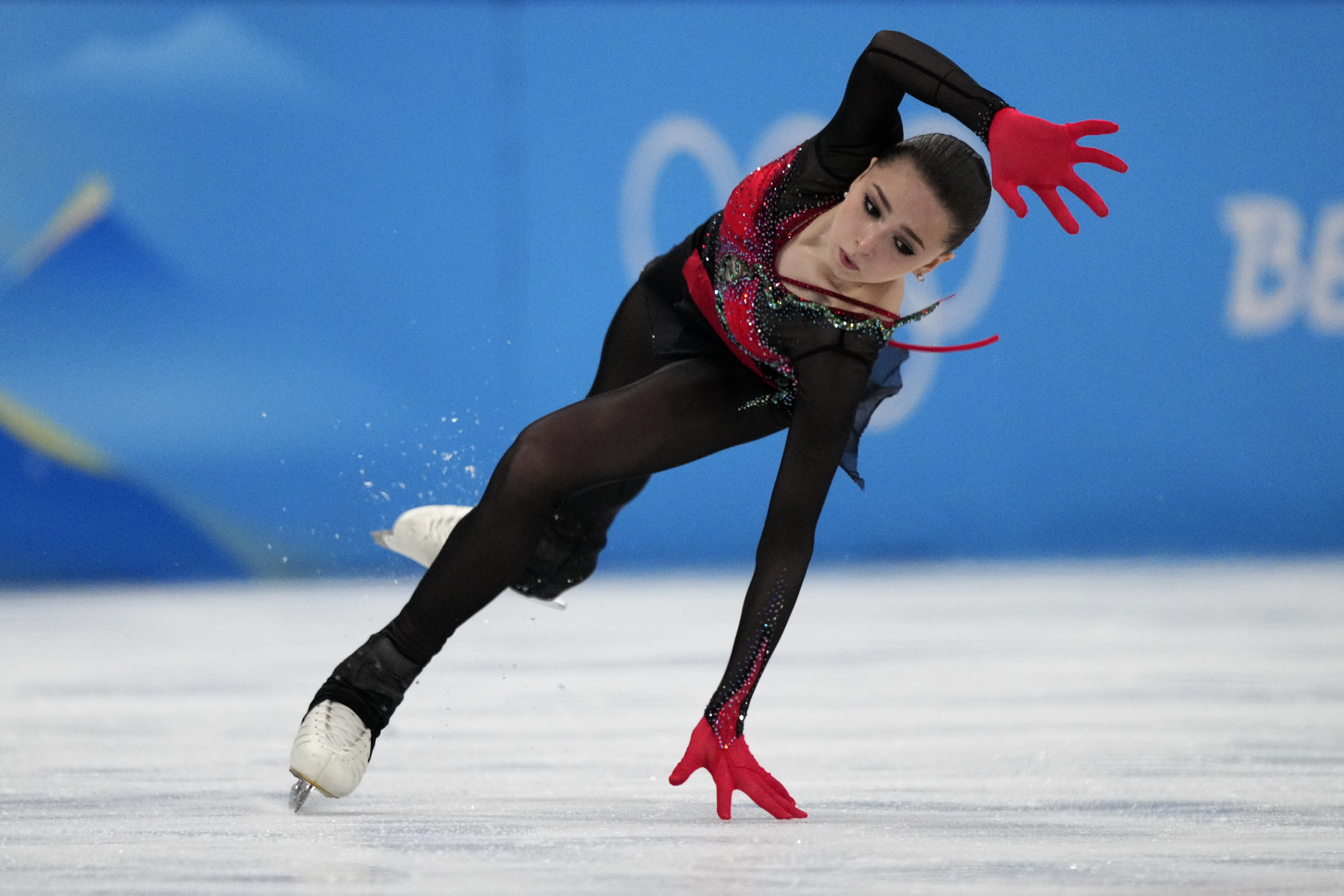 FILE - Kamila Valieva, of the Russian Olympic Committee, falls in the women's free skate program during the figure skating competition at the 2022 Winter Olympics, Thursday, Feb. 17, 2022, in Beijing. No 15-year-old figure skaters will be allowed to compete at the 2026 Olympics following the controversy surrounding Russian competitor Kamila Valieva at this year's Beijing Games. A new age limit for figure skaters at senior international events was passed Tuesday, June 7, 2022 by the International Skating Union in a 110-16 vote that will raise the minimum age to 17 before the next Winter Olympics in Milan-Cortina d’Ampezzo, Italy.