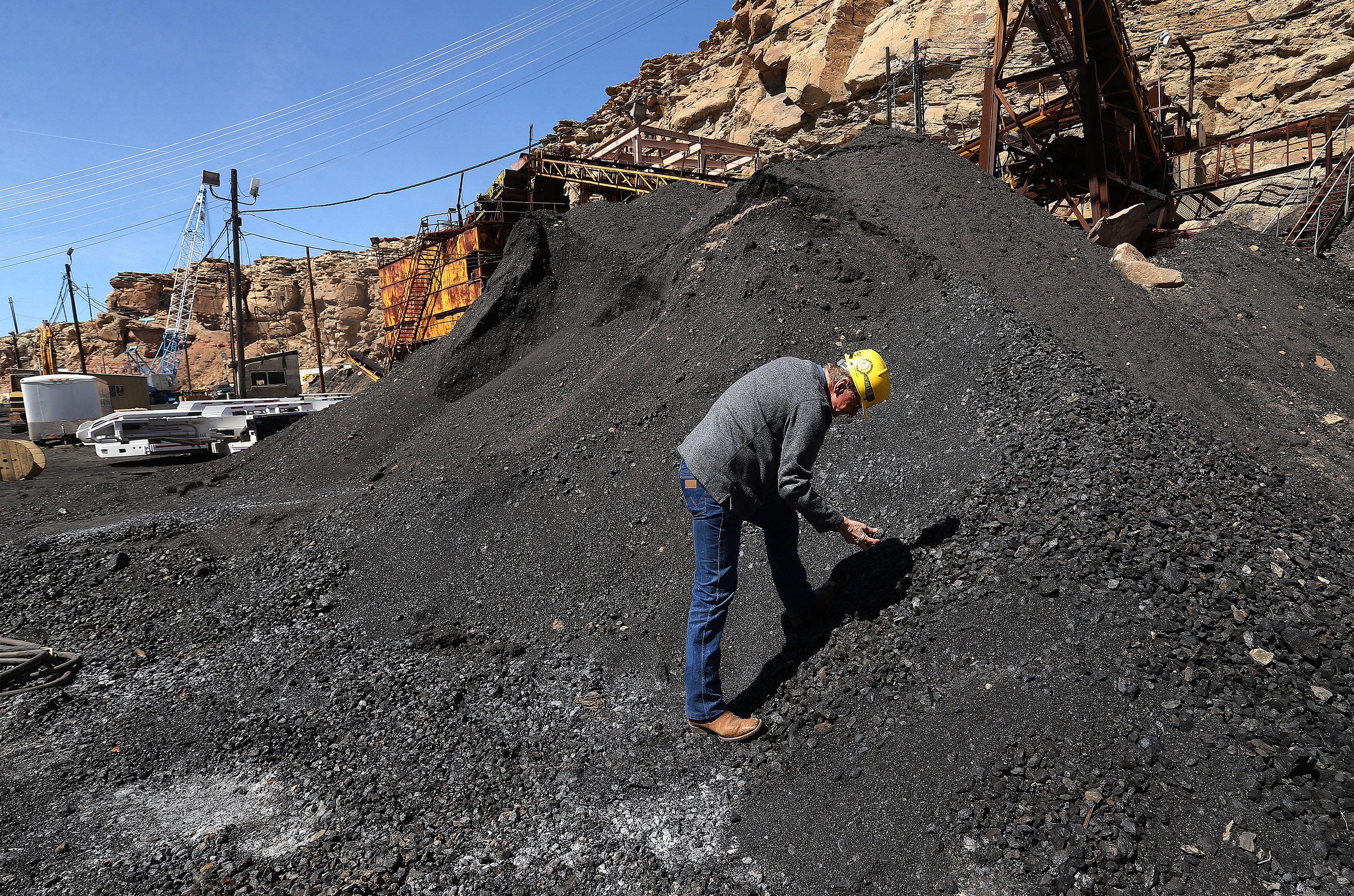 Dan Baker, CEO and president of the Bronco Utah Mine, looks over a coal stack pile at the mine near Emery on March 29, 2017. Coal is skyrocketing with the spot market up 40% this year and more than double than what it was last year.
