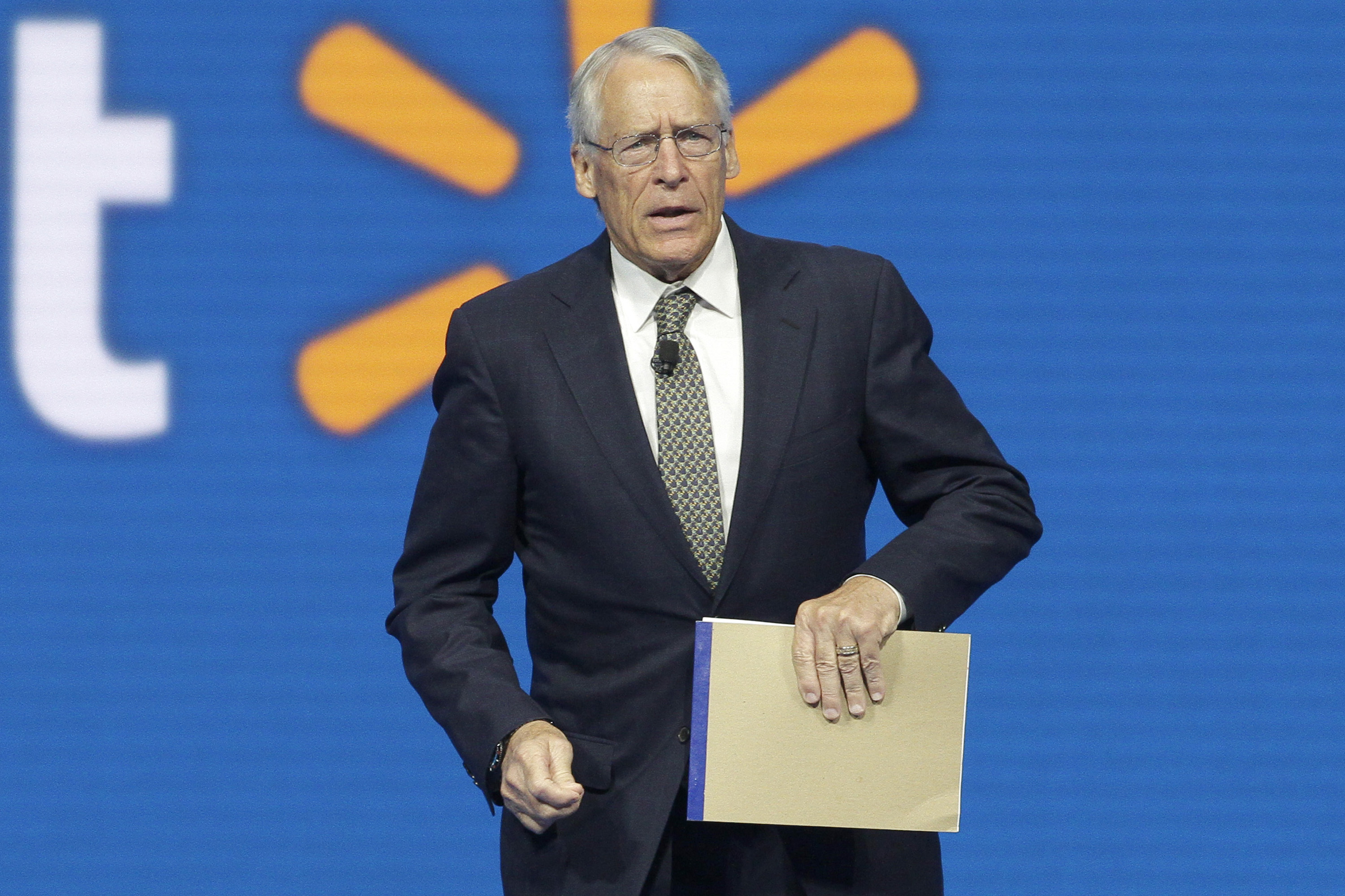 FILE - Walmart Chairman Rob Walton speaks at the company shareholders meeting in Fayetteville, Ark., June 5, 2015. The Walton family has won the bidding to purchase the Denver Broncos in the most expensive deal for a sports franchise anywhere in the world. The Broncos announced late Tuesday night, June 7, 2022, that they had entered into a sale agreement with the Walton-Penner ownership group led by Walmart heir Rob Walton, his daughter, Carrie Walton Penner, and her husband, Greg Penner. 