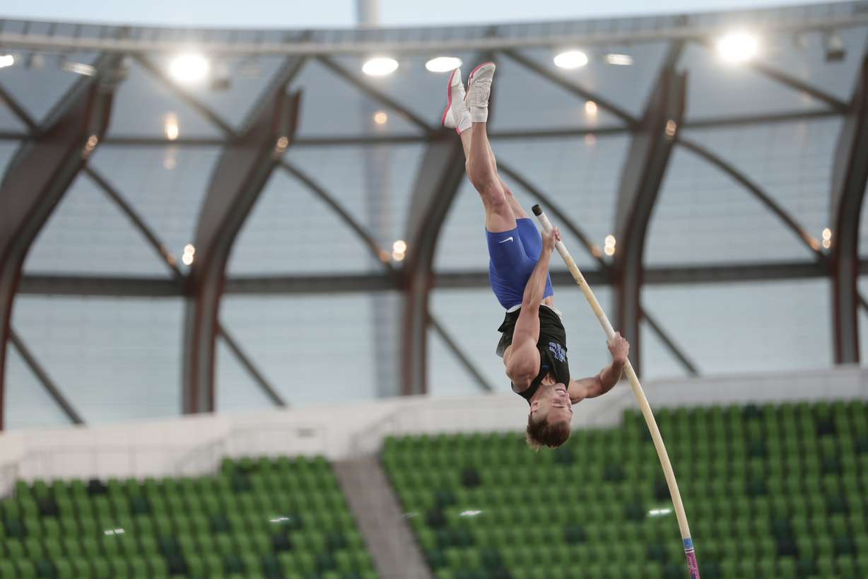 BYU's Zach McWhorter posted a mark of 5.60 meters (18 feet, 10 1/2 inches) to finish sixth at the NCAA outdoor track and field championships, Wednesday, June 8, 2022 in Eugene, Oregon.