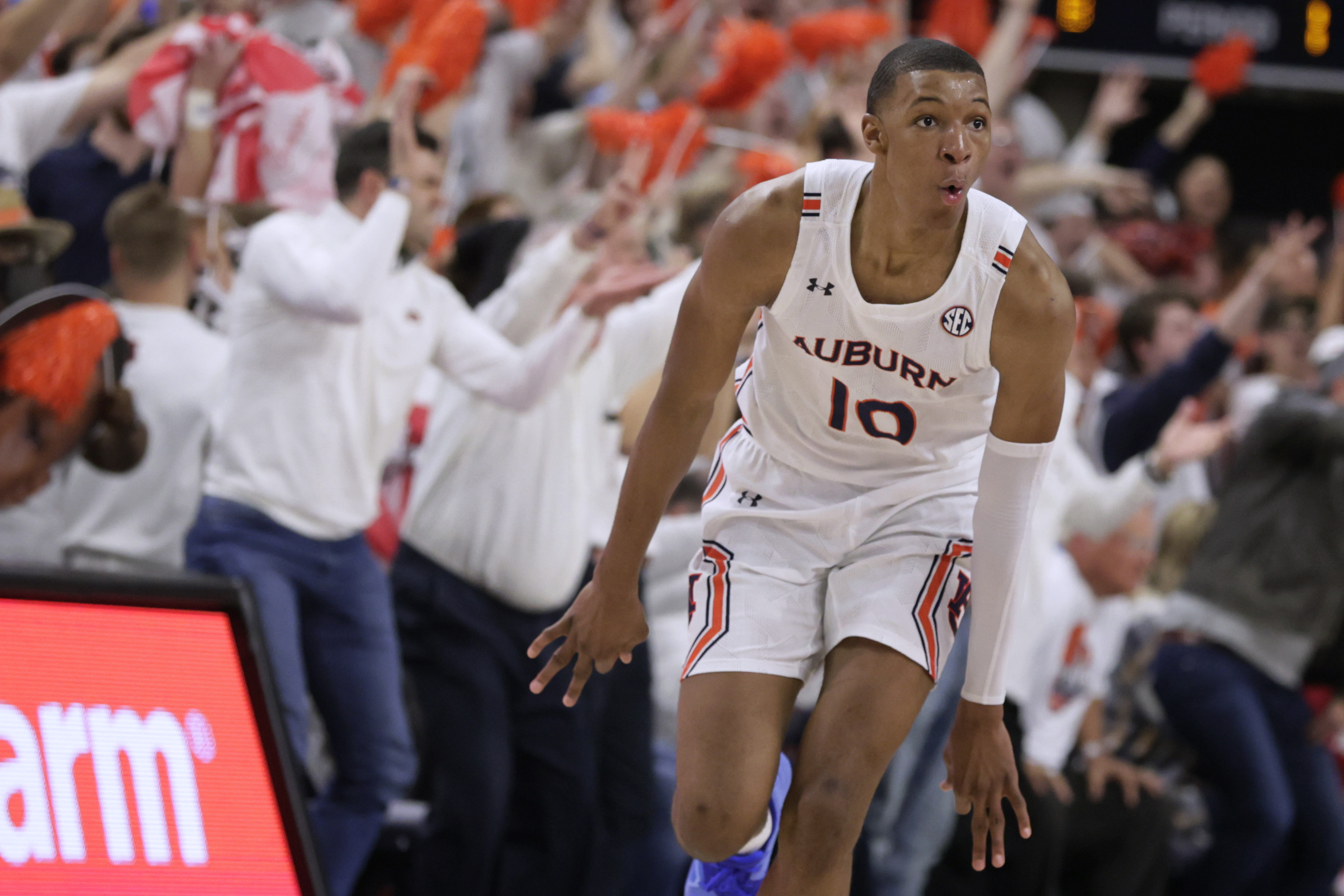 FILE - Auburn forward Jabari Smith (10) reacts after making a 3-pointer against Alabama during the first half of an NCAA college basketball game Tuesday, Feb. 1, 2022, in Auburn, Ala. Houston, Detroit and Orlando share the best odds to win the draft lottery on Tuesday, May 17, 2022, and the No. 1 pick in the NBA draft. All three are already loaded with young players, even before the possibility of adding someone like Chet Holmgren, Paolo Banchero or Jabari Smith. 