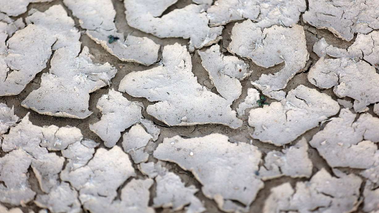 Land that would be under water if Echo Reservoir was full is dry and cracked on Sept. 16, 2021. Utah's reservoirs are about 63% full at the moment while parts of the state reach exceptional drought for the first time this year.