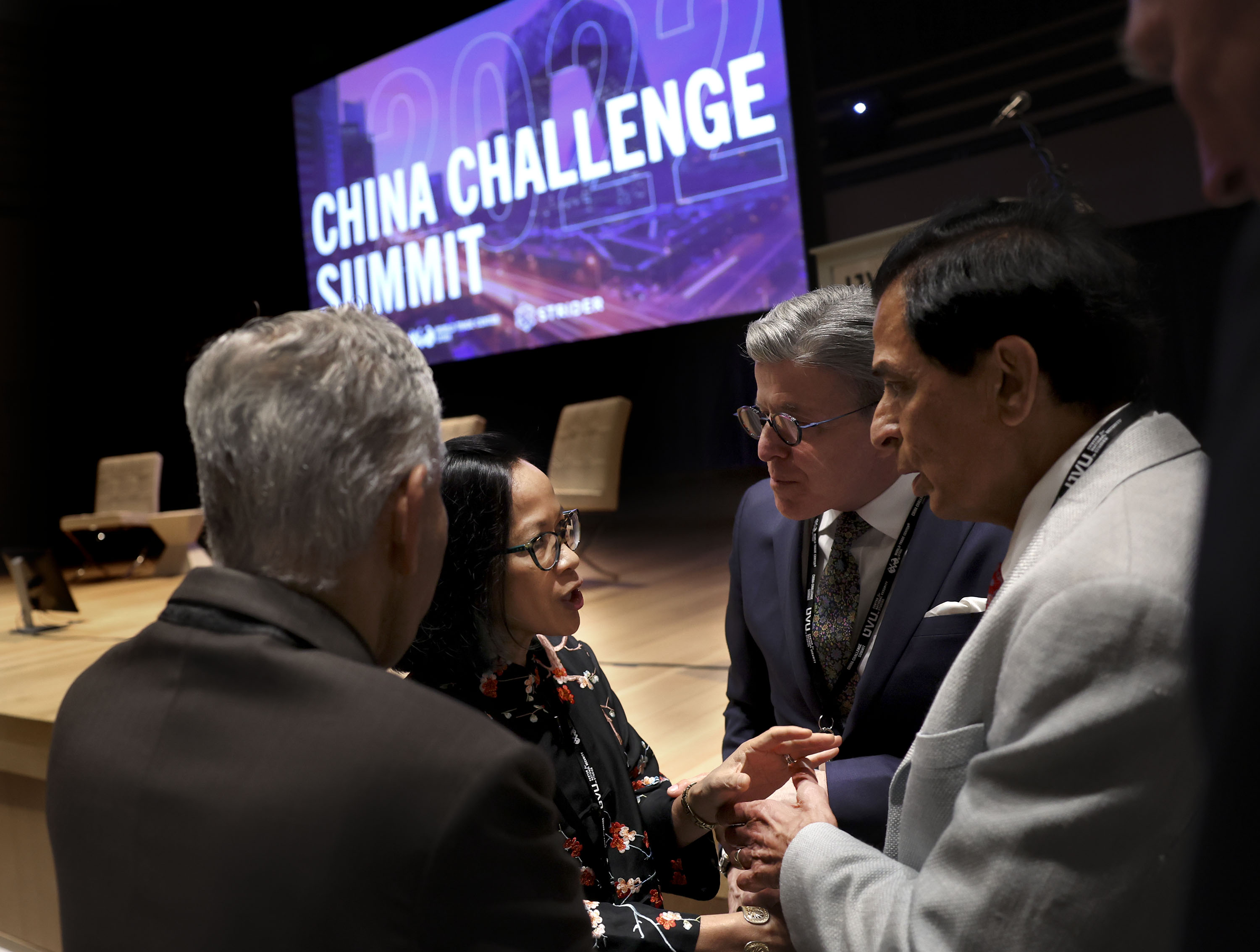 Astrid Tuminez, president at Utah Valley University, speaks to attendees prior to the China Challenge Summit at Utah Valley University in Orem on Thursday. Business leaders, foreign affairs experts, and national security policy professionals convened Thursday at UVU to discuss strategic insights and tactical advice for how the U.S. can go about operating in symphony with China in the current global environment.