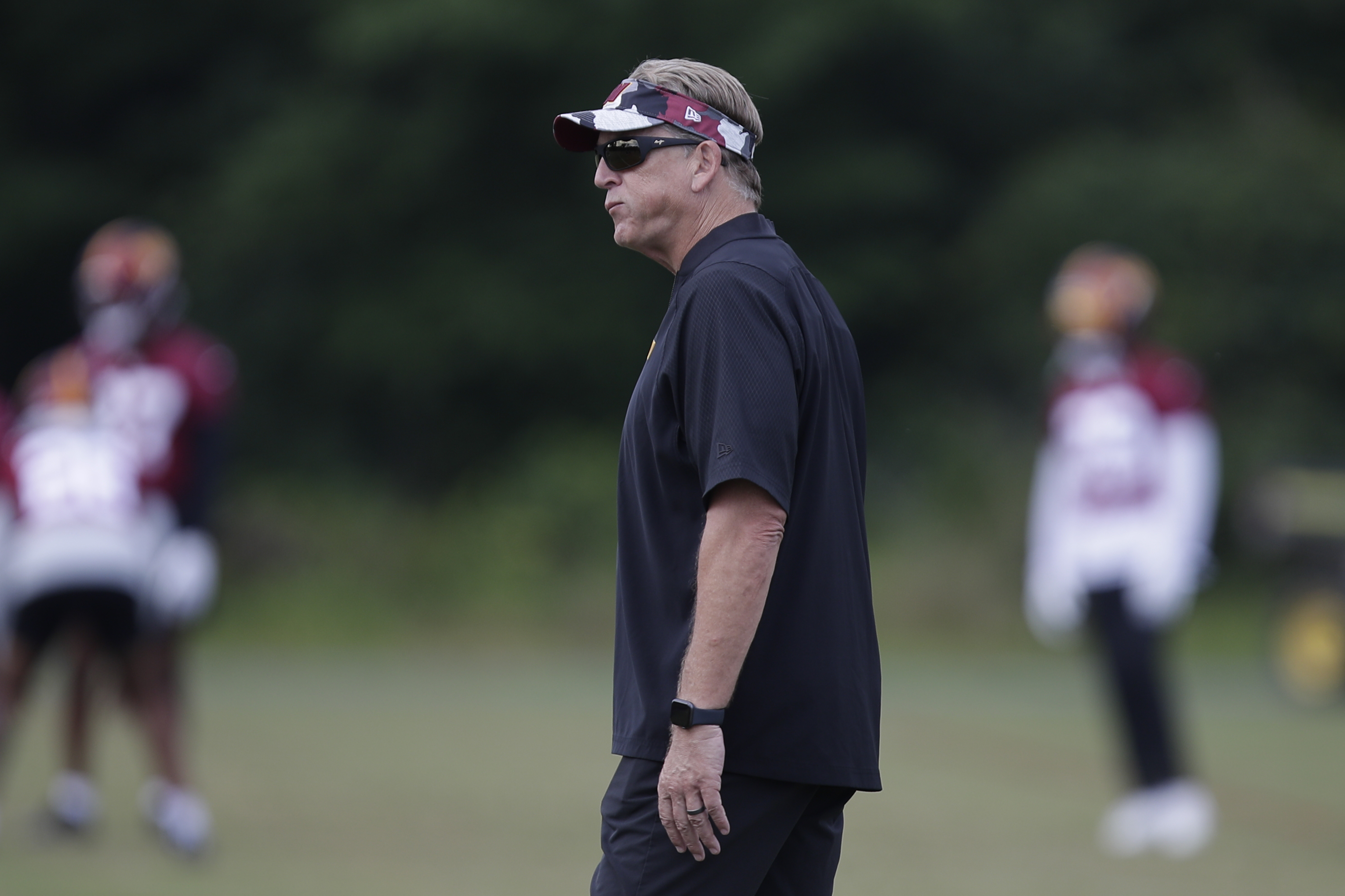 Washington Commanders defensive coordinator Jack Del Rio is seen during an NFL football practice at Inova Sports Performance Center in Ashburn, Va., Wednesday, June 8, 2022. 