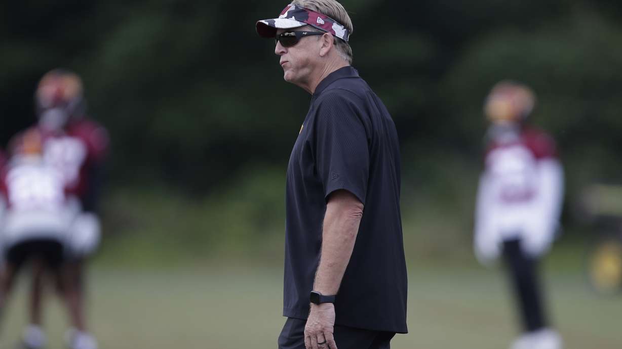 Washington Commanders defensive coordinator Jack Del Rio is seen during an NFL football practice at Inova Sports Performance Center in Ashburn, Va., Wednesday, June 8, 2022.