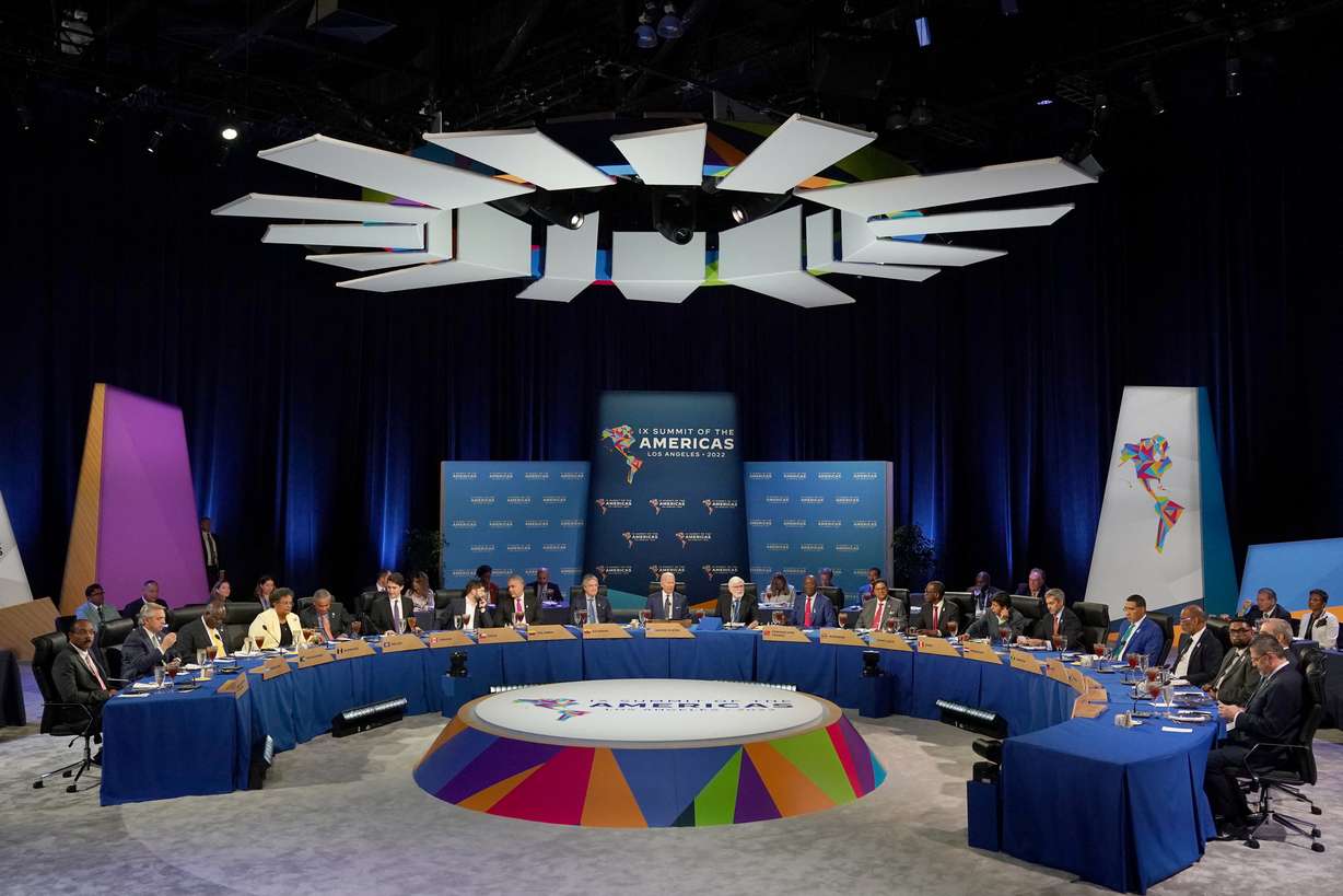 U.S. President Joe Biden hosts the Leaders Retreat and Working Luncheon during the Ninth Summit of the Americas Los Angeles, Friday. Biden and fellow leaders from the Western Hemisphere on Friday rolled out a new set of measures to confront the regional migration crisis.