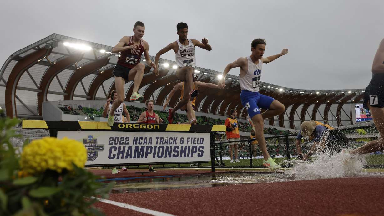 BYU steeplechaser Kenneth Rooks finished with his second personal record in three days with a seventh-place finish in the 3,000-meter steeplechase, Friday, June 10, 2022 at the NCAA track and field championships in Eugene, Oregon.