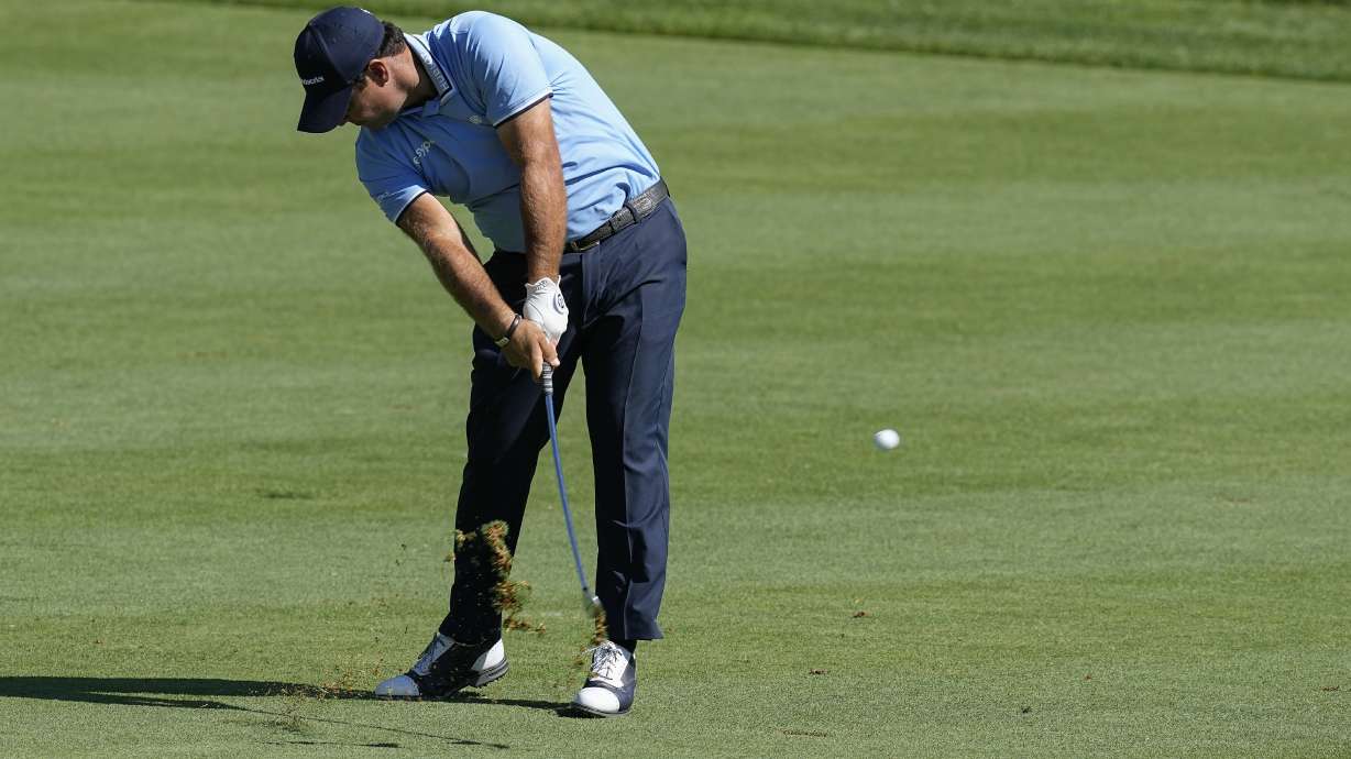 Patrick Reed hits from the 18th fairway during the second round of the Memorial golf tournament Friday, June 3, 2022, in Dublin, Ohio.