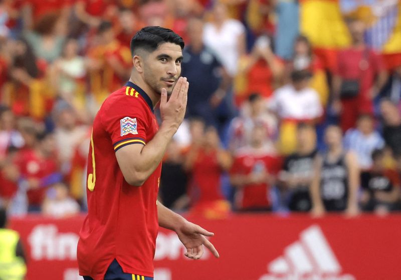 Soccer Football - UEFA Nations League - Group B - Spain v Czech Republic - La Rosaleda Stadium, Malaga, Spain - June 12, 2022 Spain's Carlos Soler celebrates scoring their first goal
