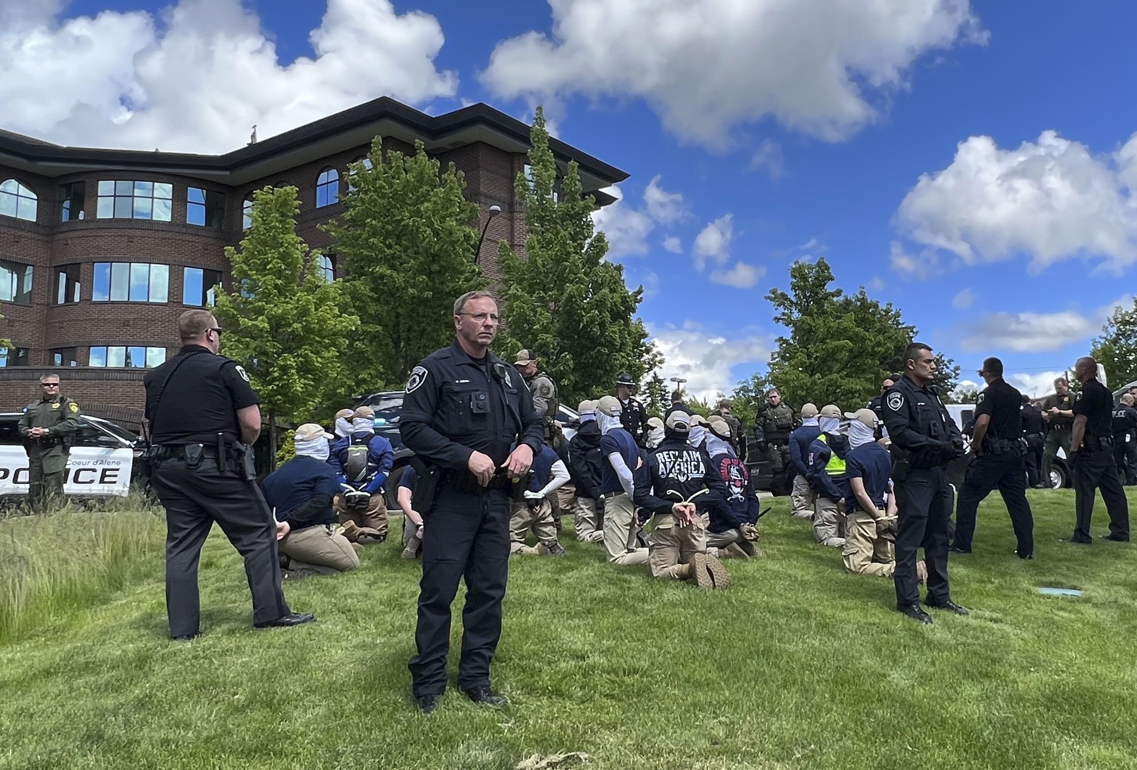 Authorities arrest members of the white supremacist group Patriot Front near an Idaho Pride event on Saturday, after they were found packed into the back of a U-Haul truck with riot gear.