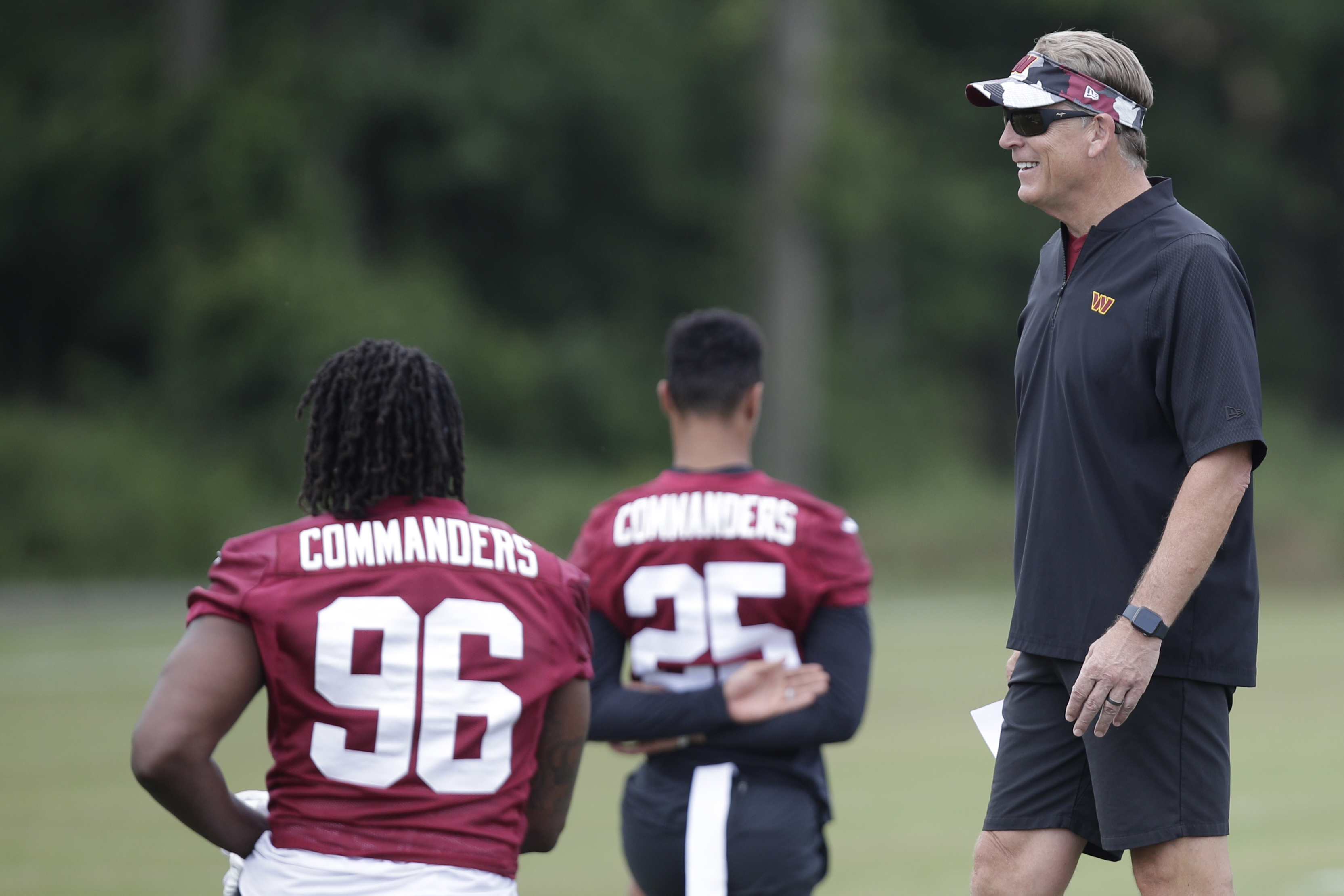 Washington Commanders defensive coordinator Jack Del Rio is seen during an NFL football practice at Inova Sports Performance Center in Ashburn, Va., Wednesday, June 8, 2022.