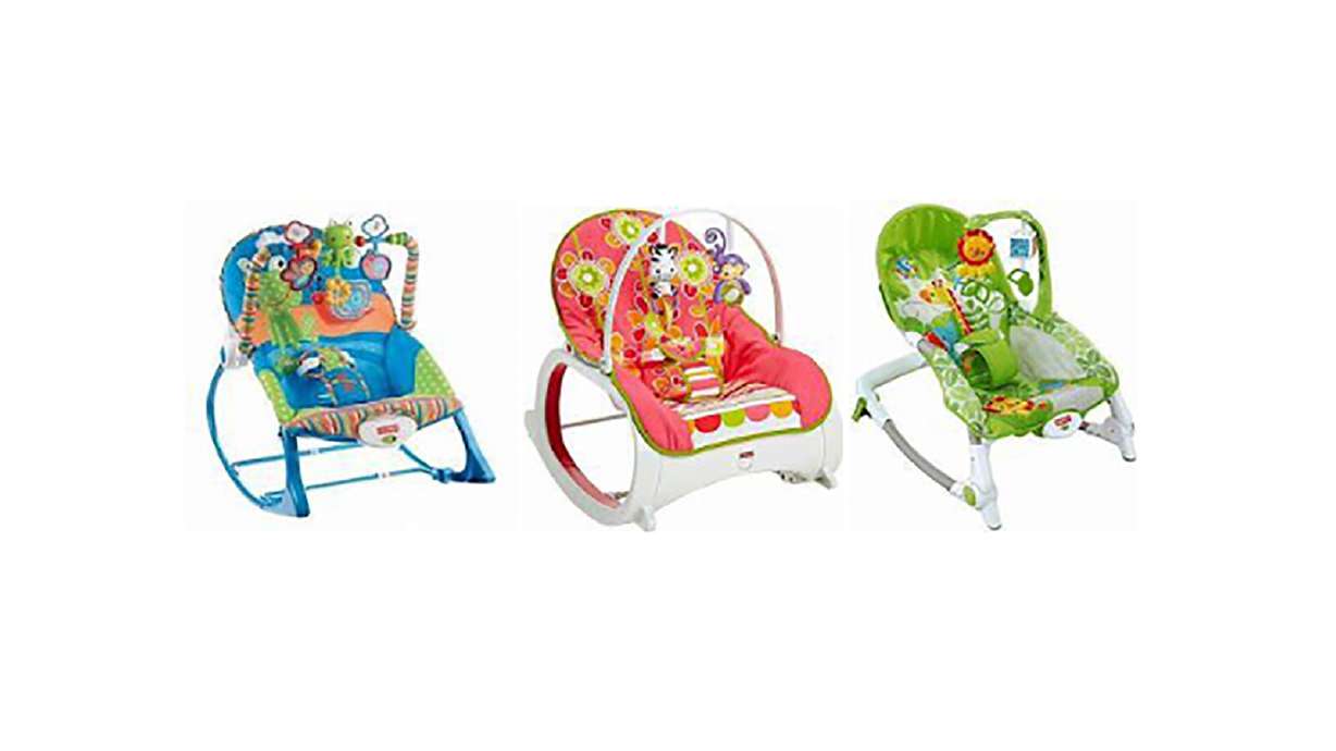 The Fisher-Price Infant-to-Toddler Rocker, left and center, and the Fisher-Price Newborn-to-Toddler Rocker, right. At least 13 infants died in the past dozen years while lying in a Fisher-Price Infant-to-Toddler Rocker or Newborn-to-Toddler Rocker, the U.S. Consumer Product Safety Commission and Fisher-Price announced.