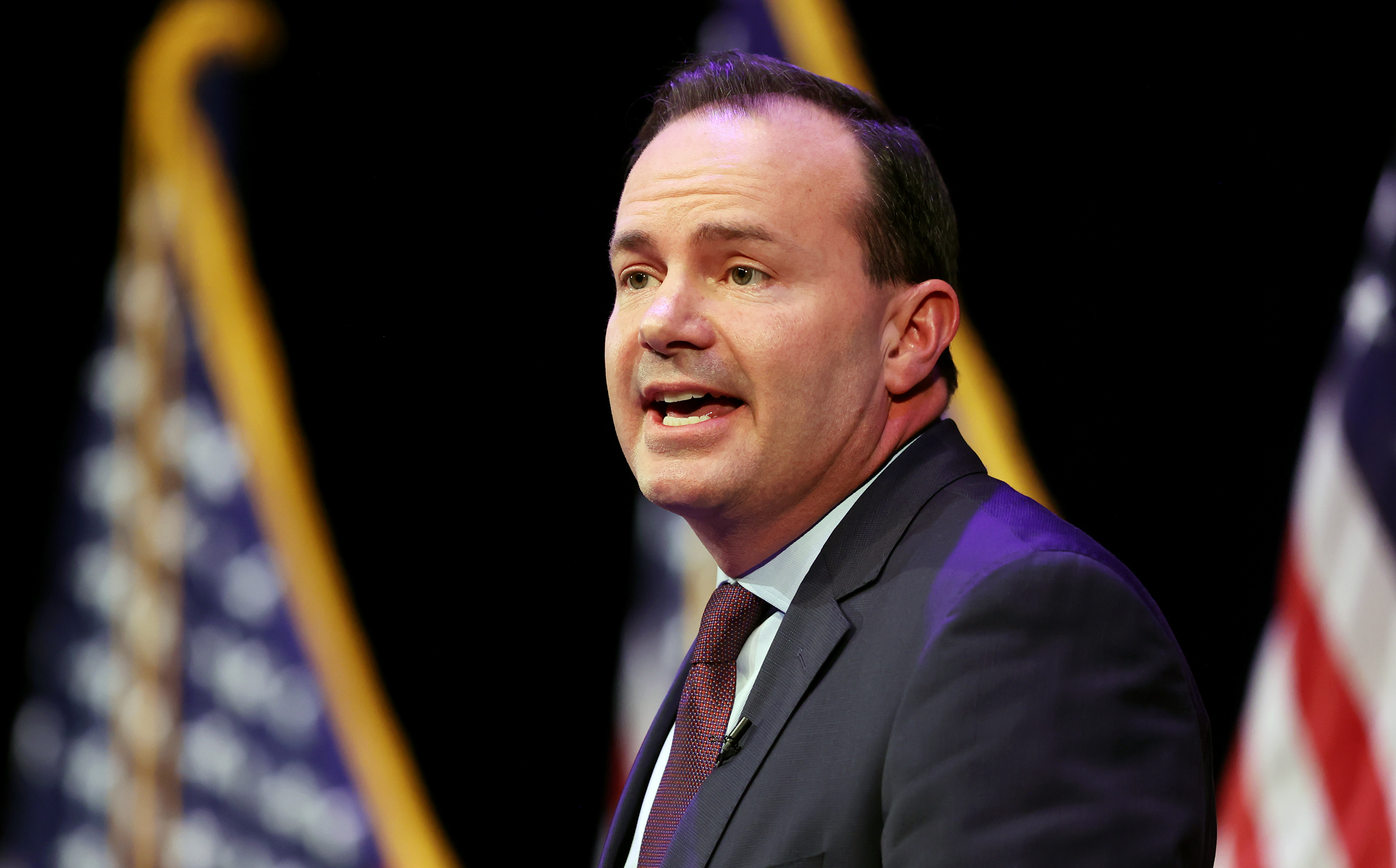 Sen. Mike Lee answers a question at a Utah GOP-sponsored debate in Draper on June 1. A look at recent school shootings might reveal both cultural issues and policy issues were contributing factors, including an obsession with violence in entertainment and COVID-19 lockdowns, Lee said Wednesday.
