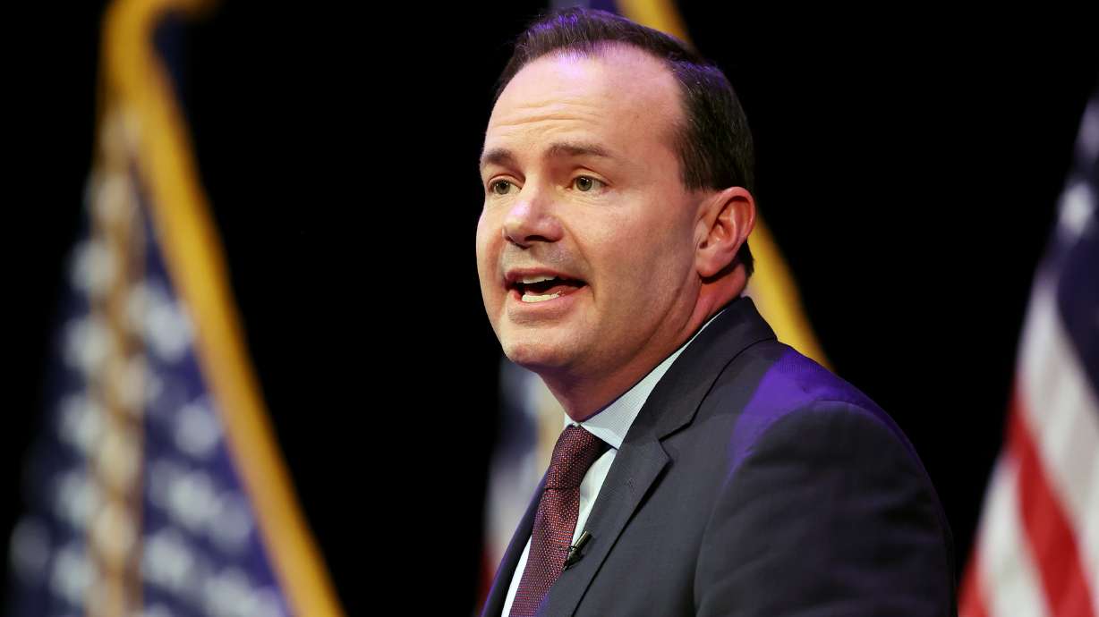 Sen. Mike Lee answers a question at a Utah GOP-sponsored debate in Draper on June 1. A look at recent school shootings might reveal both cultural issues and policy issues were contributing factors, including an obsession with violence in entertainment and COVID-19 lockdowns, Lee said Wednesday.