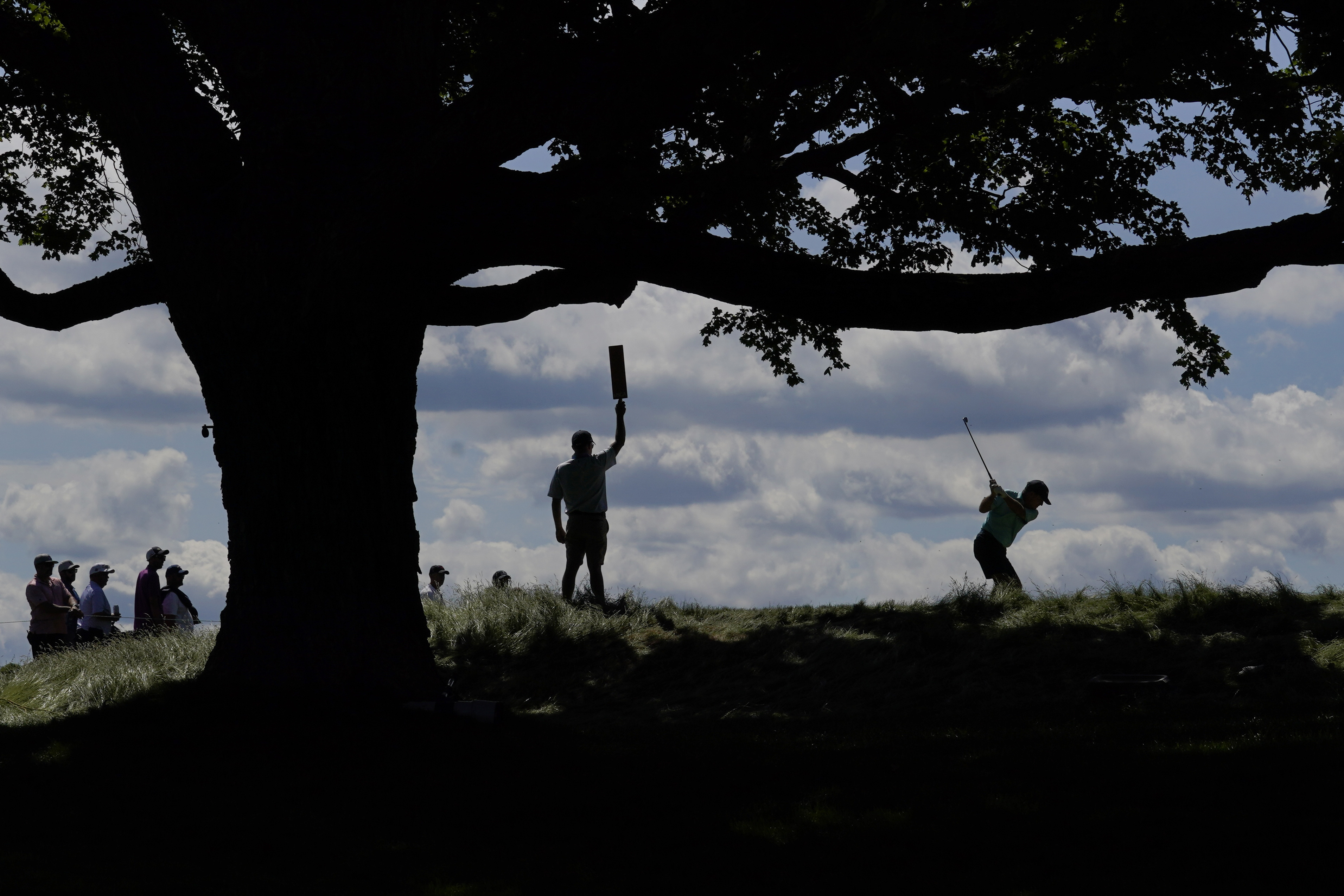 Fran Quinn hits on the sixth hole during a practice round for the U.S. Open golf tournament at The Country Club, Wednesday, June 15, 2022, in Brookline, Mass.