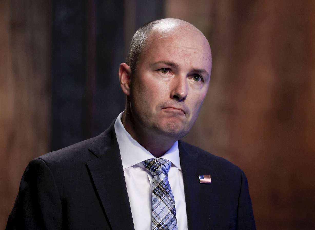 Utah Gov. Spencer Cox speaks at the PBS Utah monthly press conference at the Eccles Broadcast Center in Salt Lake City on Thursday.