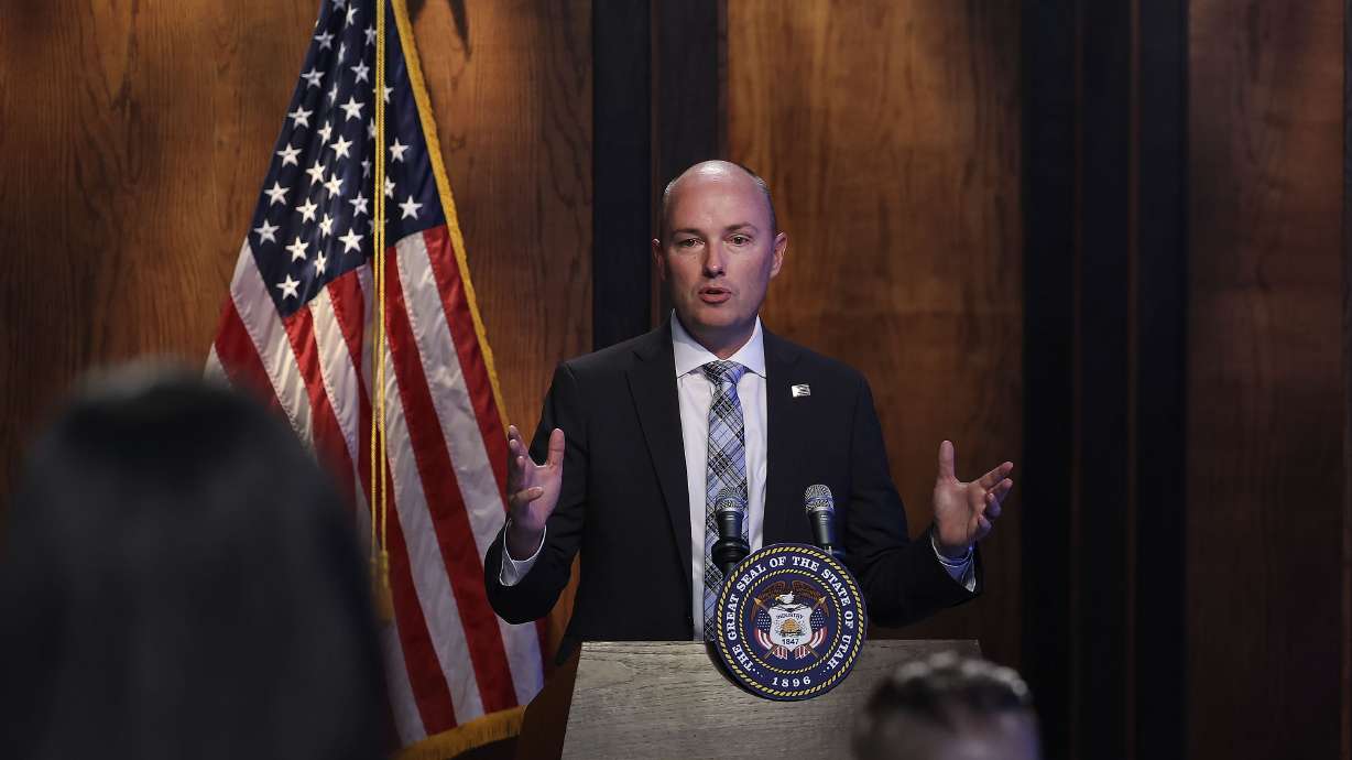 Gov. Spencer Cox speaks at the PBS Utah Governor’s Monthly News Conference at the Eccles Broadcast Center in Salt Lake City on June 16. Cox responded to criticism over Utah water consumption in a Twitter thread Wednesday.