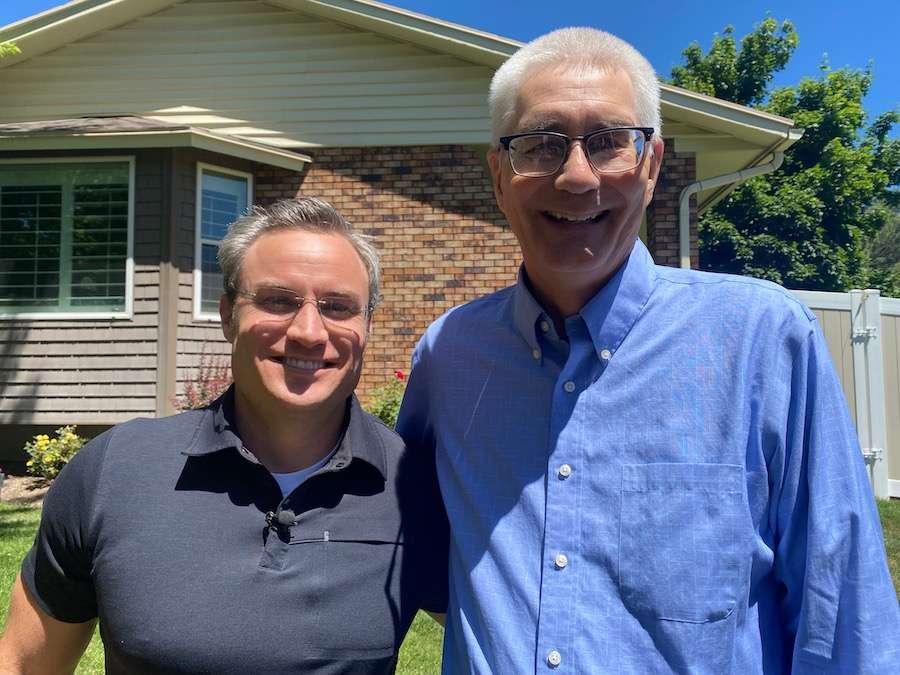 Mitchell and Doug Bassett today: Doug, right, received a life-saving kidney transplant assisted by his son, Michael, left.
