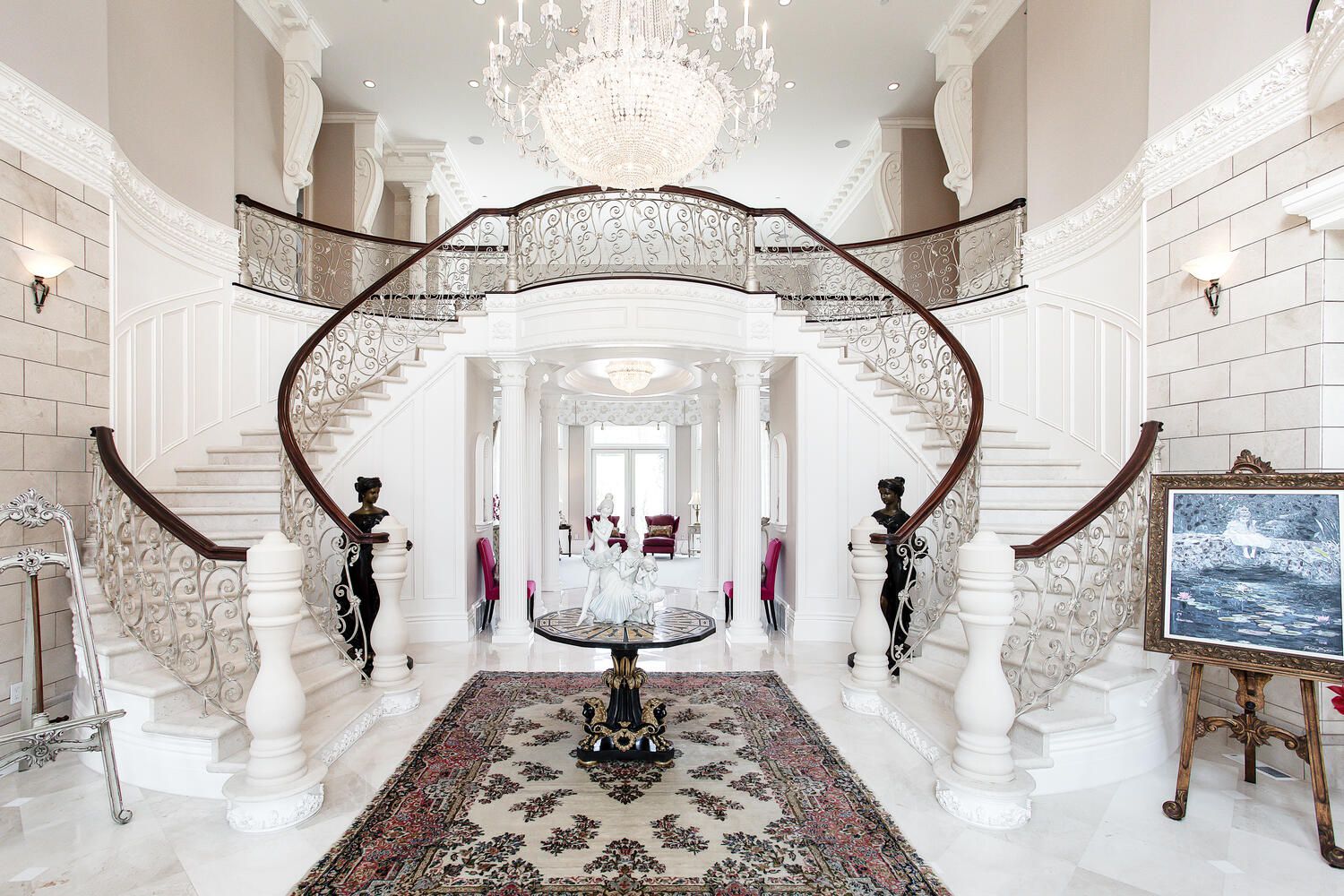 Utah’s most expensive home currently for sale is Hobble Creek Ranch, listed for $48 million. Its grand entry features marble floors, metal railings, intricately carved moldings and a crystal chandelier.