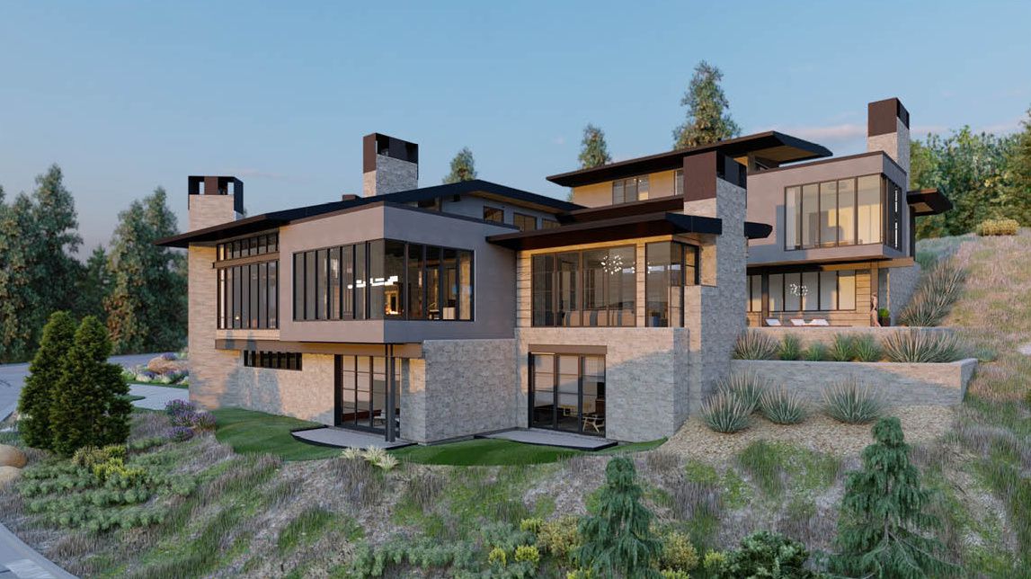 This rendering shows a to-be-built nine-bedroom, 14-bathroom home for sale at a lot in the Bald Eagle community in Park City, Utah. It’s listed with an asking price of $29 million.