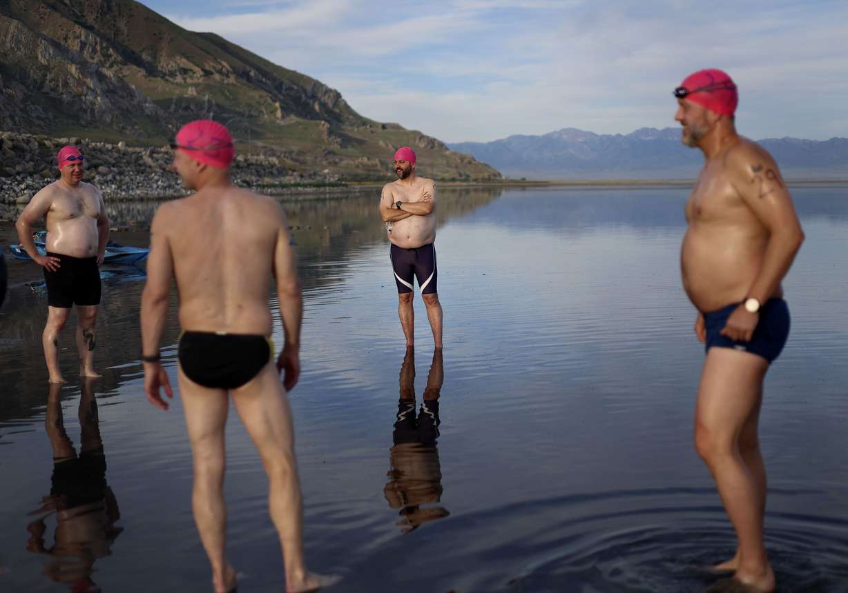 Competitors wait for the start of a 10K open swim competition at Great Salt Lake State Park in Magna on June 11. Intrepid water enthusiasts took to the dwindling waters of the Great Salt Lake last weekend for the annual open swim.