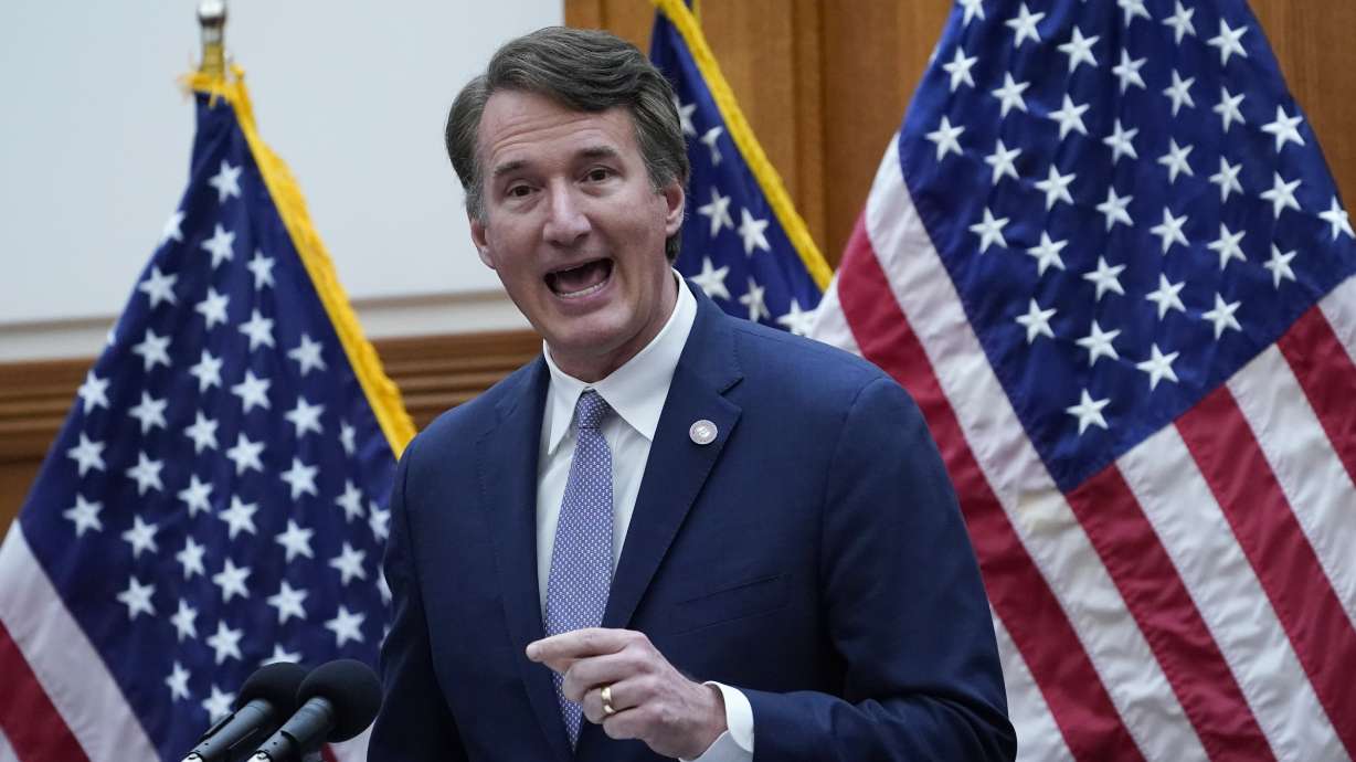 Virginia Gov. Glenn Youngkin speaks during news conference announcing the Department of Education report on education May 19, in Richmond, Va. A GOP sweep of Virginia’s 2021 statewide elections, and particularly Youngkin’s win, appears to have energized the Republican field in two of the country’s most competitive U.S. House races.