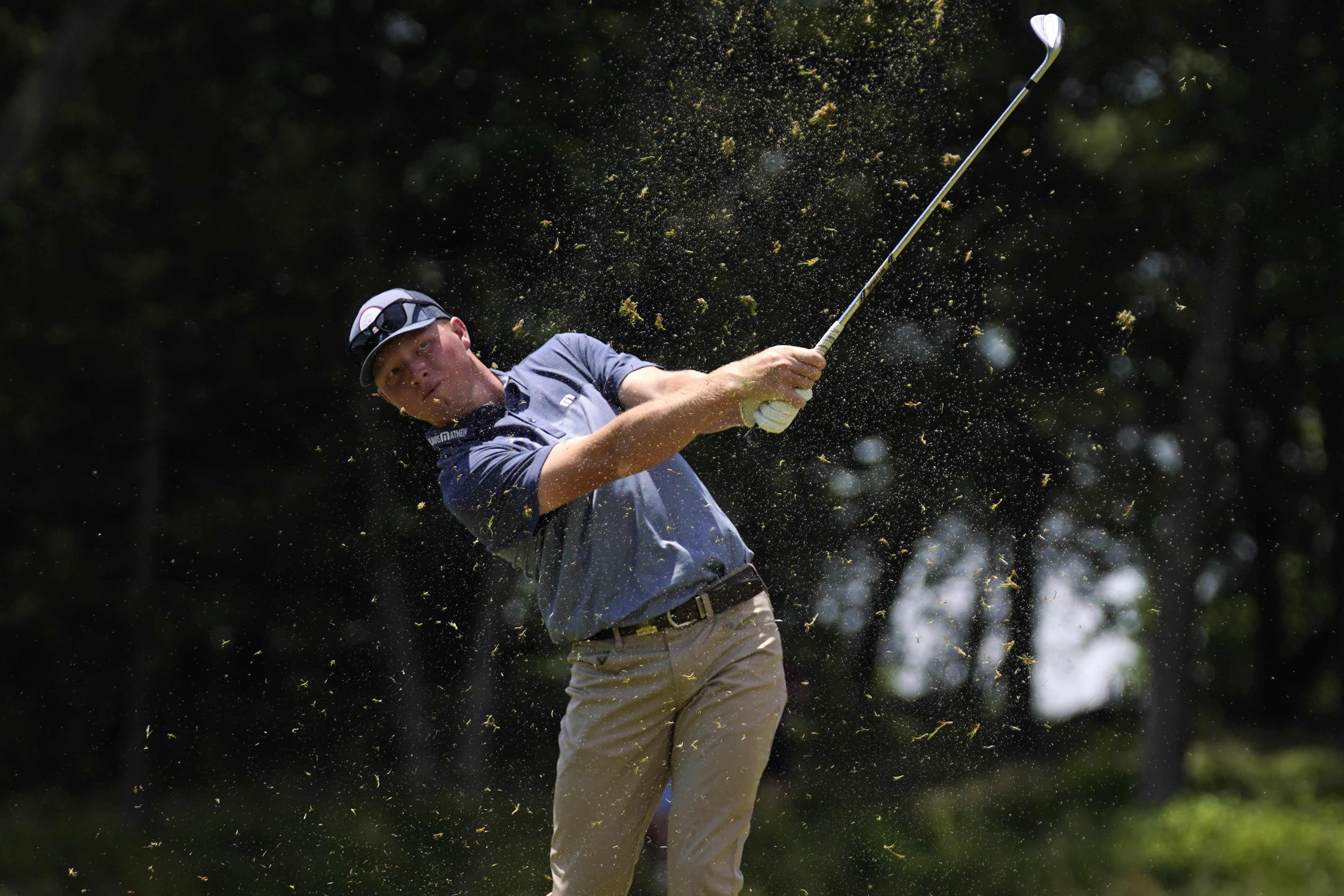 Travis Vick hits on the 11th hole during the second round of the U.S. Open golf tournament at The Country Club, Friday, June 17, 2022, in Brookline, Mass.