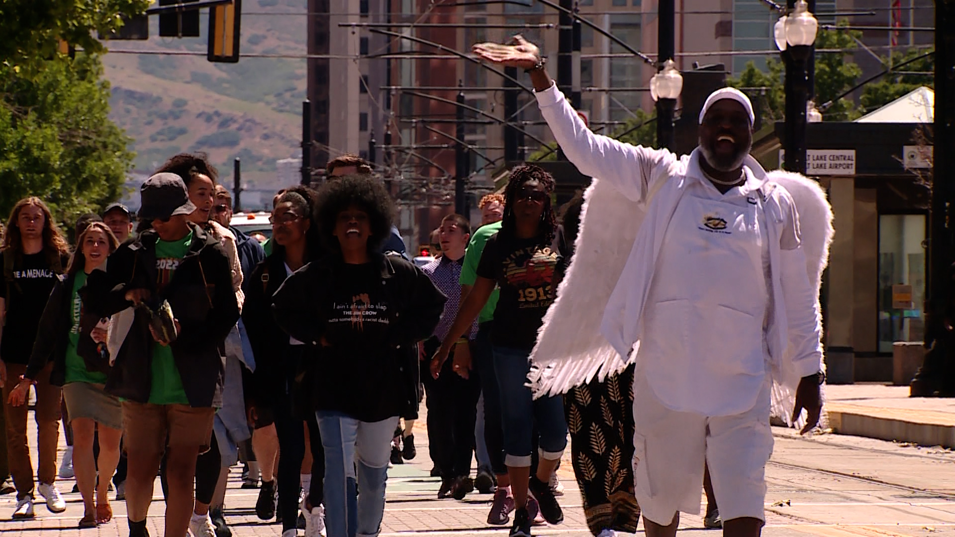 People celebrate Juneteenth Monday morning with a walk from the Capitol that ended at The Gateway for the Black Owned Business Expo.