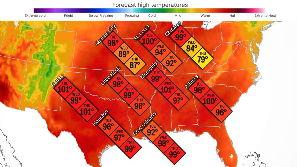 The June 21 three-day weather forecast shows a heat wave bearing down on the U.S.