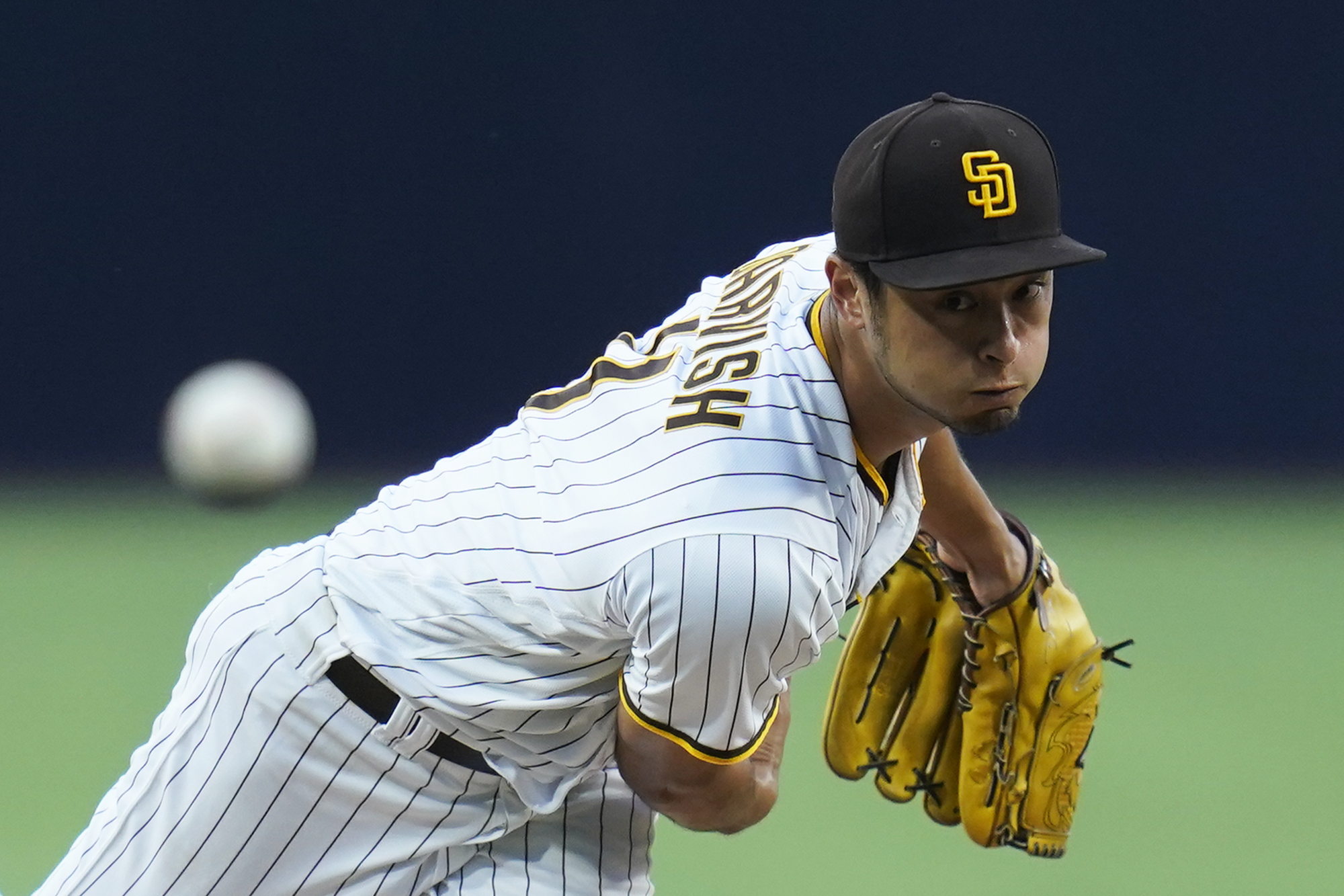 San Diego Padres starting pitcher Yu Darvish works against a Arizona Diamondbacks batter during the third inning of a baseball game, Monday, June 20, 2022, in San Diego. 