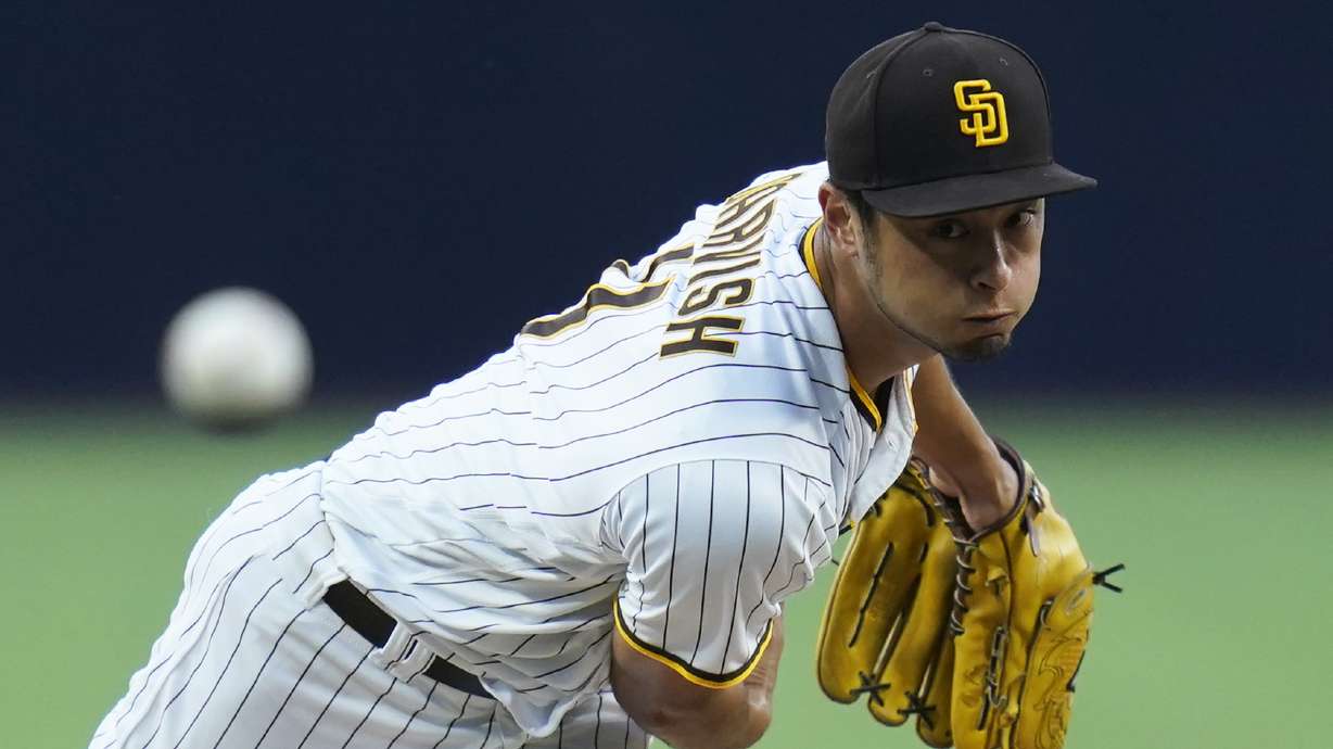 San Diego Padres starting pitcher Yu Darvish works against a Arizona Diamondbacks batter during the third inning of a baseball game, Monday, June 20, 2022, in San Diego.