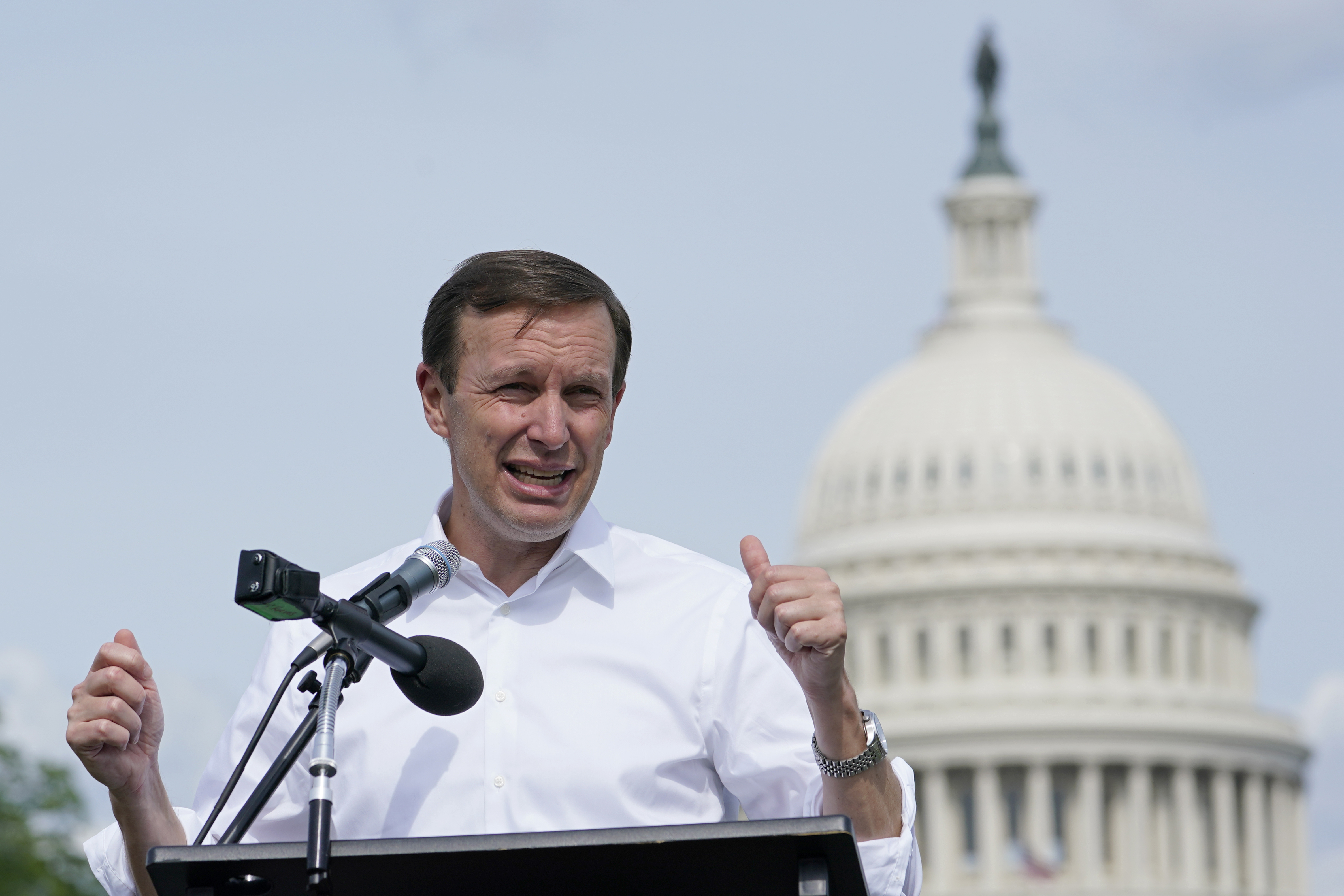 Sen. Chris Murphy, D-Conn., speaks during a rally near Capitol Hill in Washington, June 10, urging Congress to pass gun legislation. Senate bargainers reached agreement Tuesday on a bipartisan gun violence bill, potentially teeing up final passage by week's end on an incremental but landmark package.