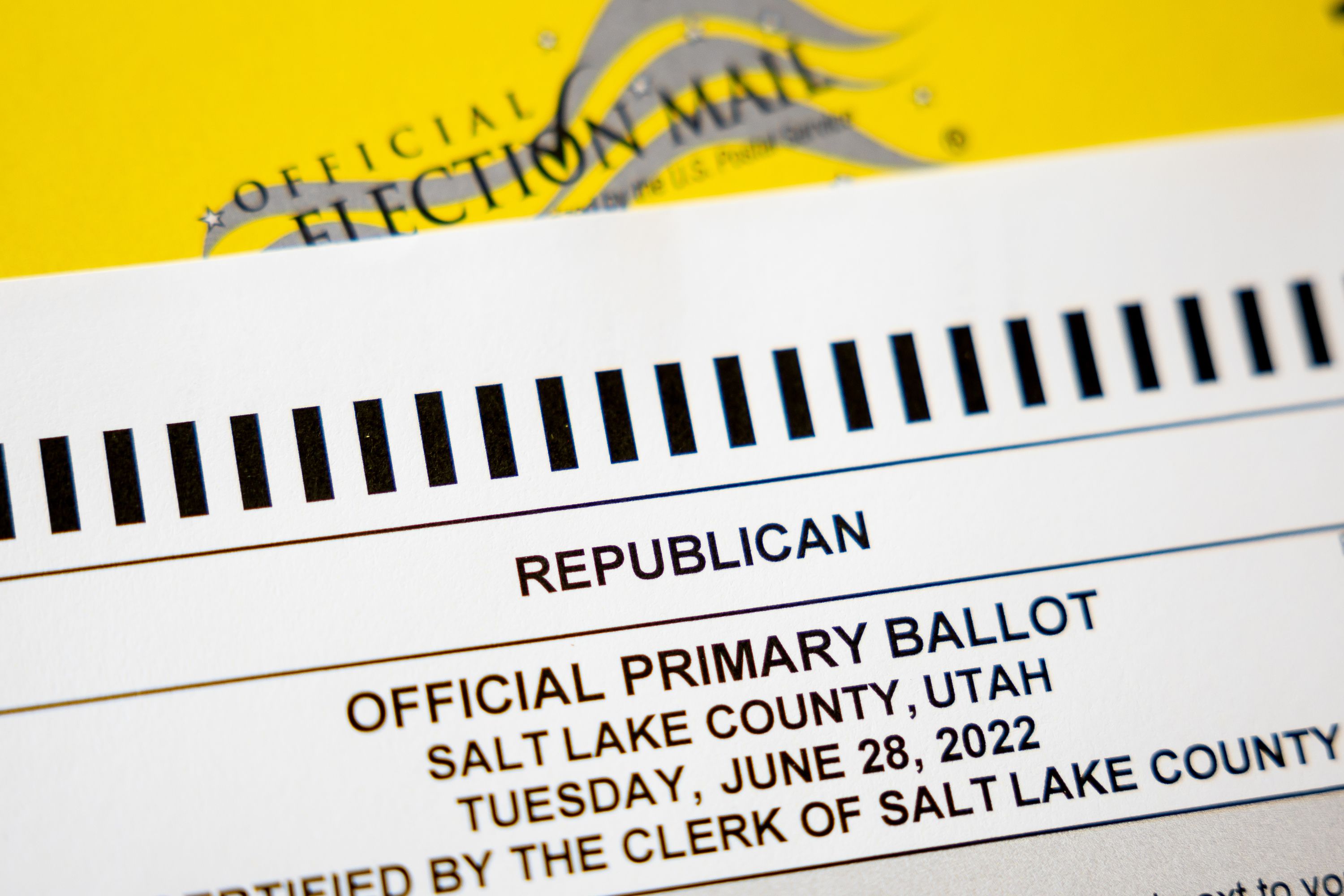 A 2022 Utah Republican party primary election ballot is photographed in Salt Lake City on Tuesday. Incumbent Republicans involved in primary elections have large leads in two Utah congressional districts, a new poll shows.