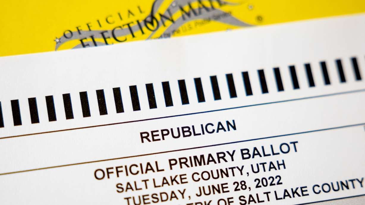 A 2022 Utah Republican party primary election ballot is photographed in Salt Lake City on Tuesday. Incumbent Republicans involved in primary elections have large leads in two Utah congressional districts, a new poll shows.