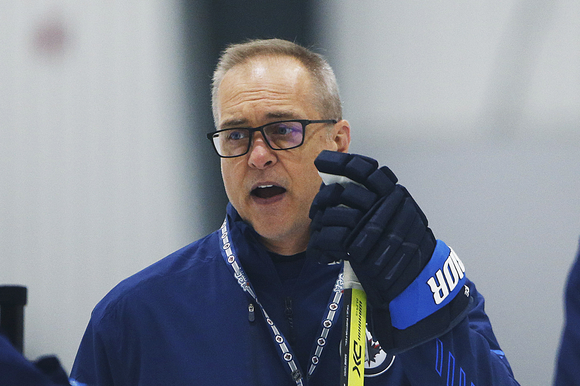 FILE -Winnipeg Jets head coach Paul Maurice talks to his players during NHL hockey training camp practice in Winnipeg, Friday, Sept. 24, 2021. A person with knowledge of the situation said Paul Maurice and the Florida Panthers were in the process Wednesday, June 22, 2022 of finalizing a deal to make him the club's new coach. 