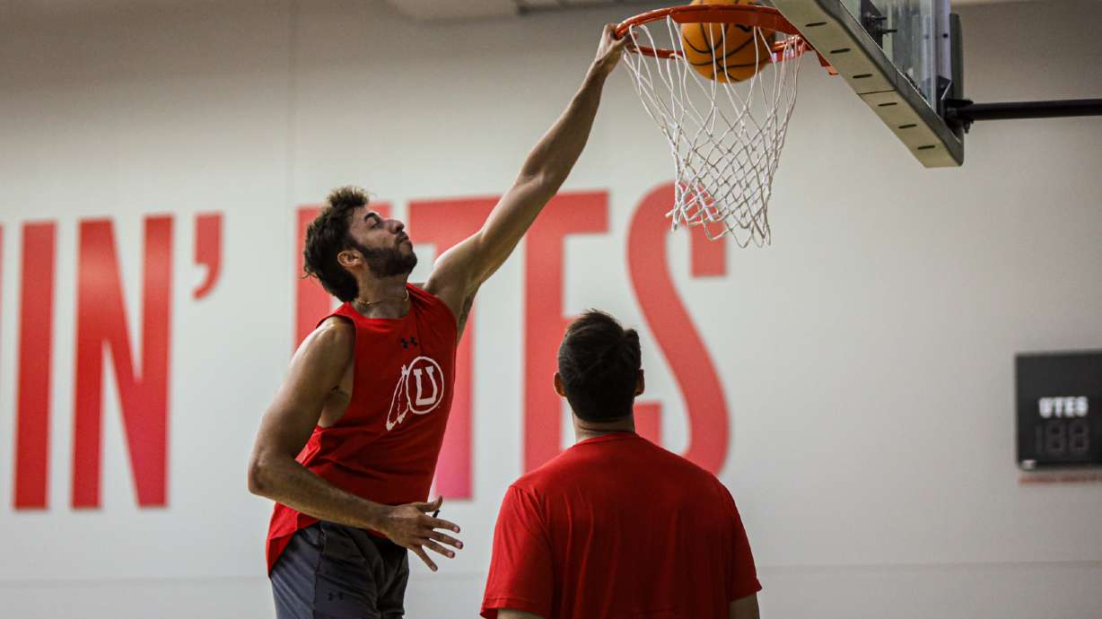 Former BYU forward Gavin Baxter gets some shots up at the University of Utah during a summer practice session. Baxter transferred to Utah after the 2021-22 season.