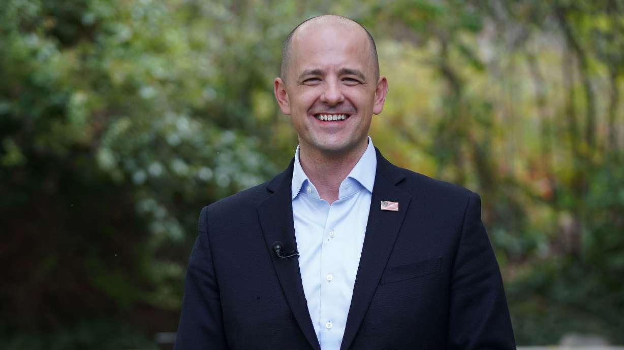 Evan McMullin poses for a photo in Salt Lake City on Oct. 5, 2021. McMullin is running for Sen. Mike Lee’s seat as an independent. McMullin continues to put the heat on Utah Republican Sen. Mike Lee in a possible November matchup.