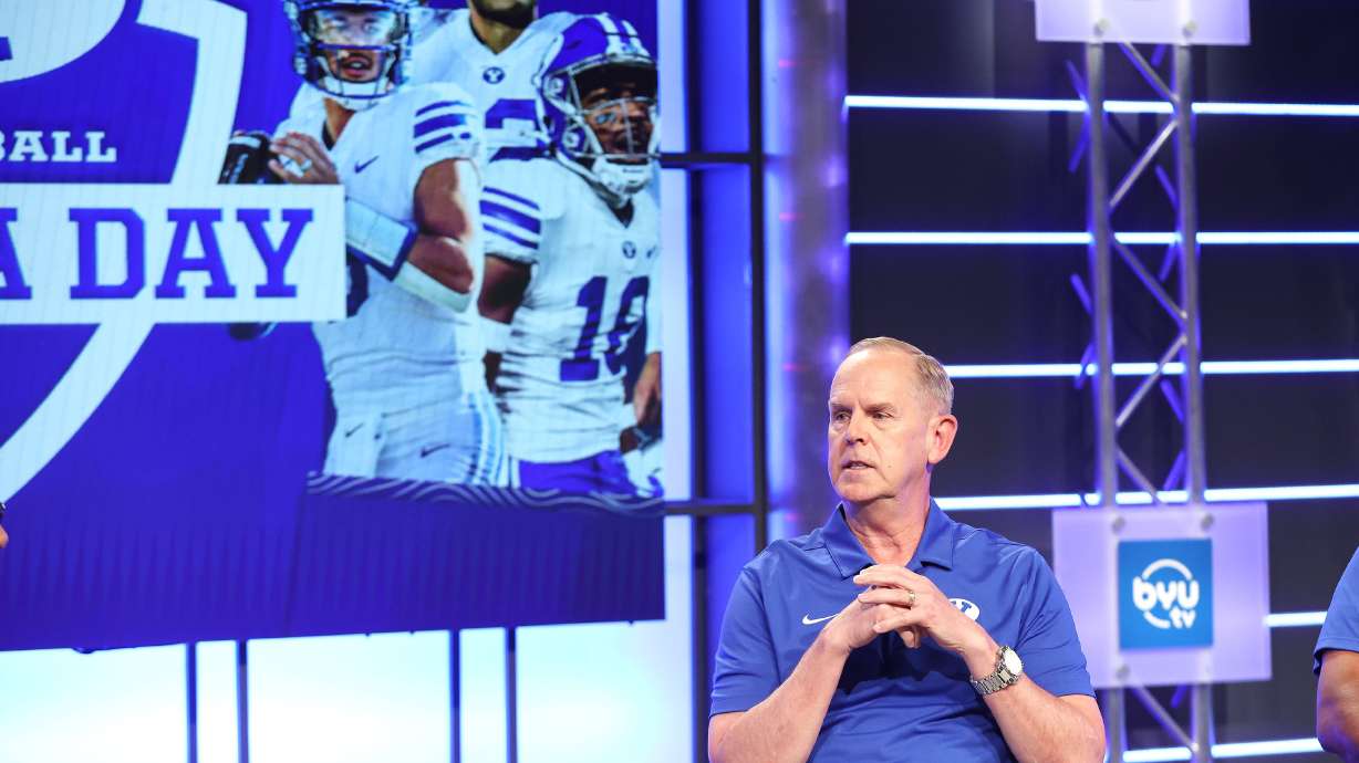 BYU athletic director Tom Holmoe is pictured during BYU football media day in Provo on Wednesday, June 22, 2022.