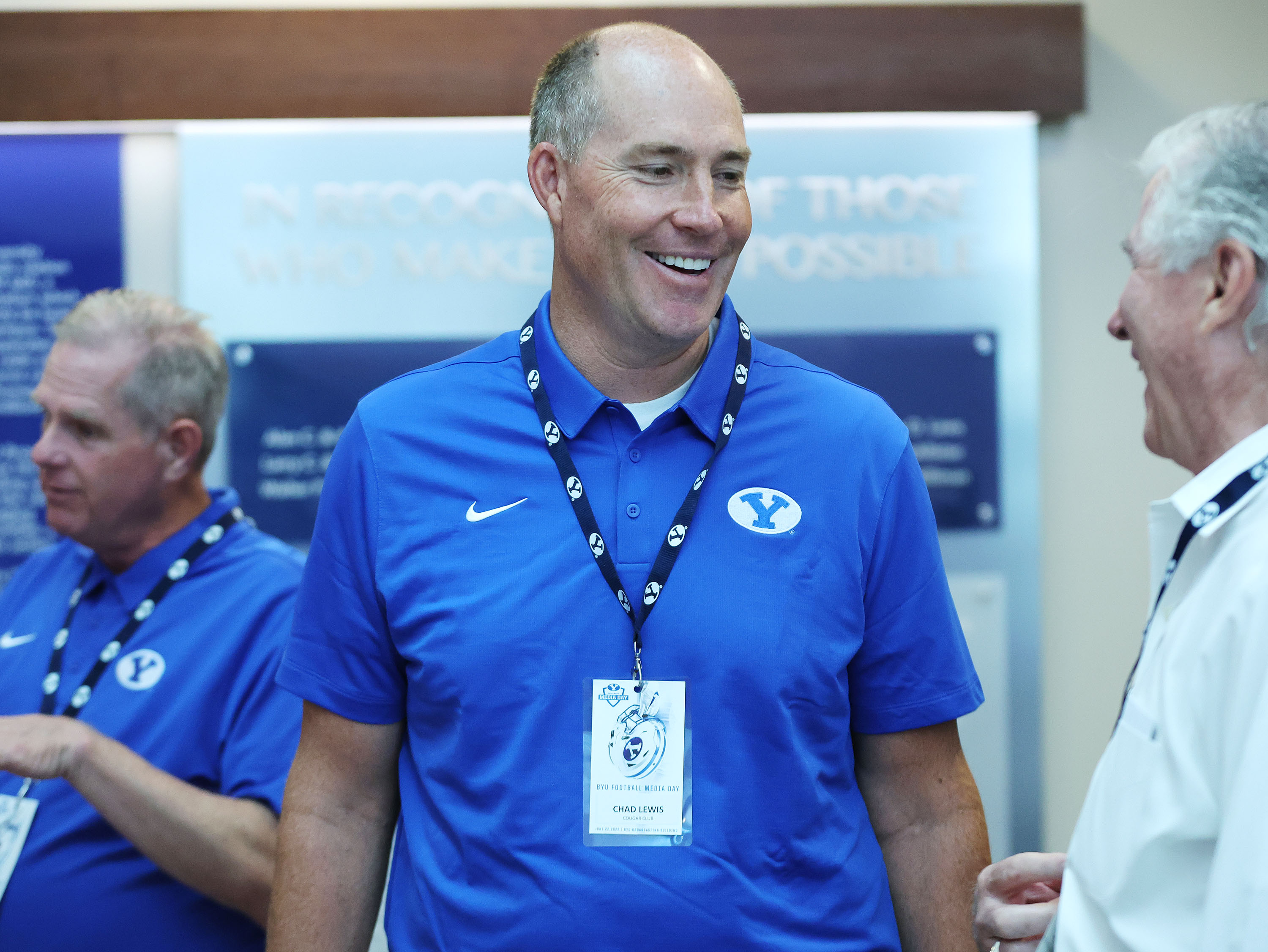 Former Cougar Chad Lewis attends BYU football media day in Provo on Wednesday, June 22, 2022.