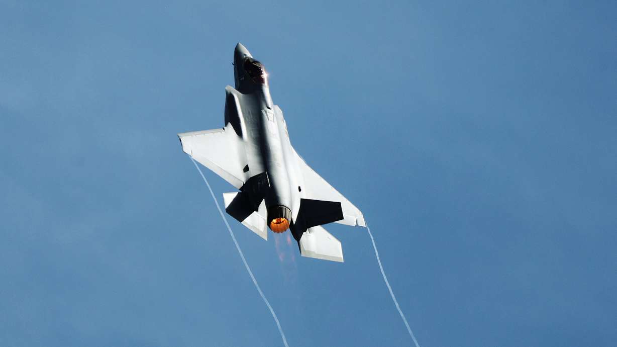 Maj. Kristin “Beo” Wolfe flies during an F-35A Lightning II demonstration team show at Hill Air Force Base near Layton on June 3. This weekend, more than half a million people from all over the country will make their way to Hill Air Force Base.