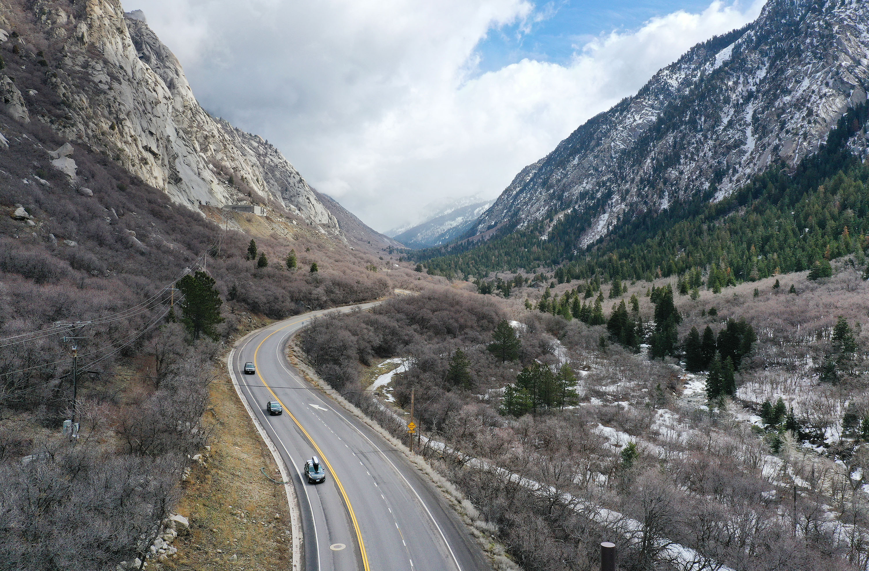 Motorists travel in Little Cottonwood Canyon on Wednesday, March 16, 2022.