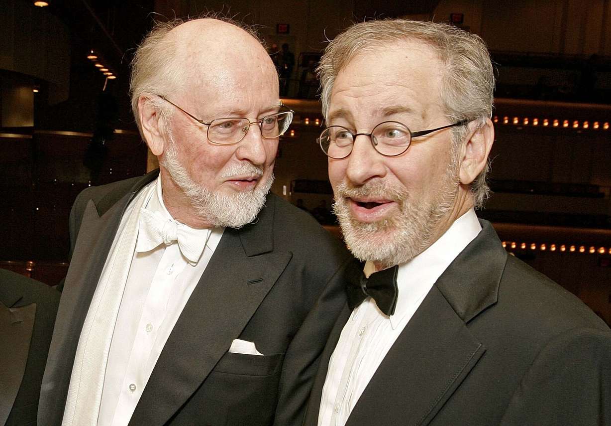 John Williams appears with film director Steven Spielberg before the New York Philharmonic's Spring Gala in New York on April 26, 2006.