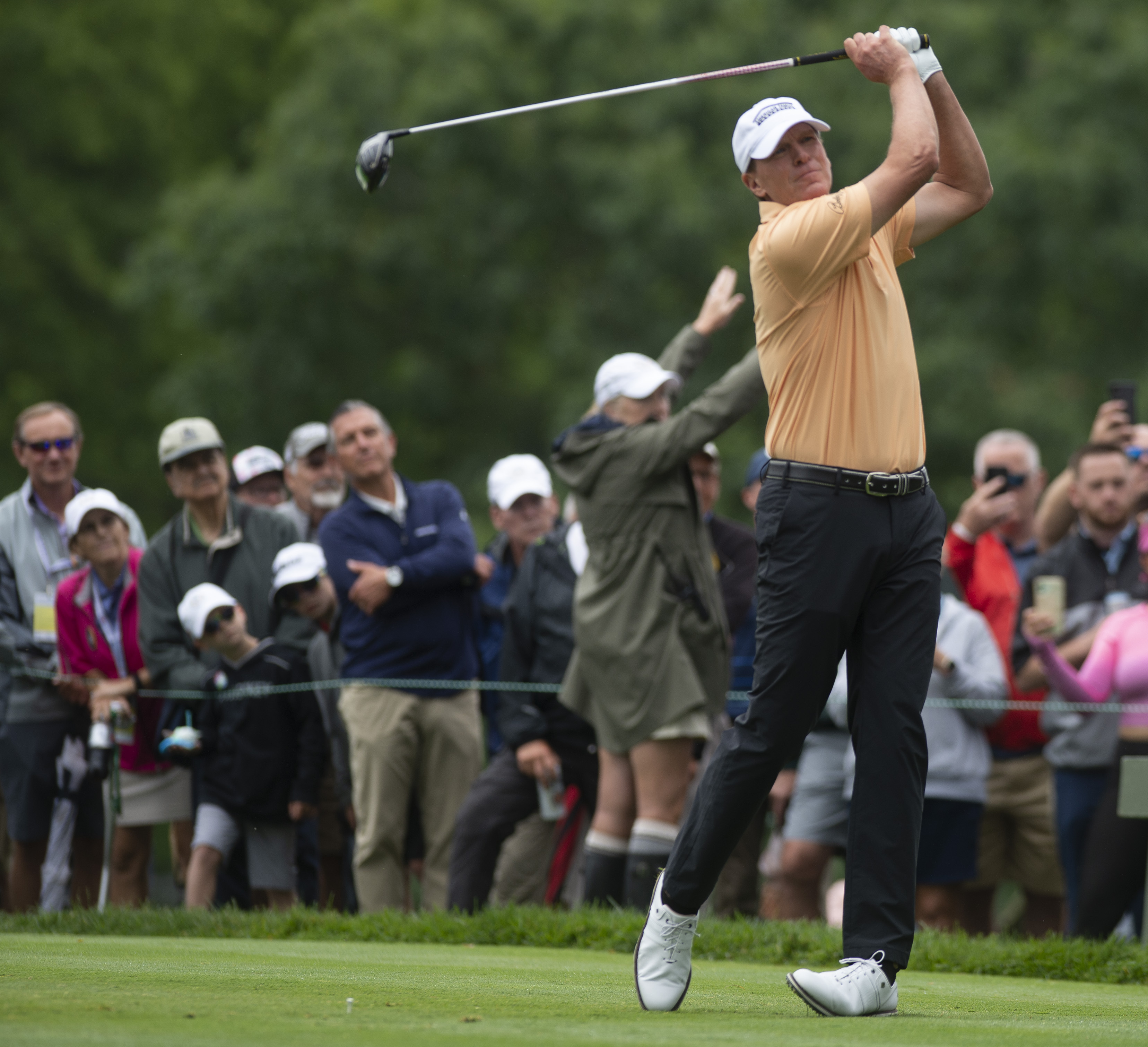 Steve Strickler tees off onNo. 16 during the first round of the U.S. Senior Open golf tournament Thursday, June 23, 2022, at Saucon Valley Country Club in Bethlehem, Pa. 