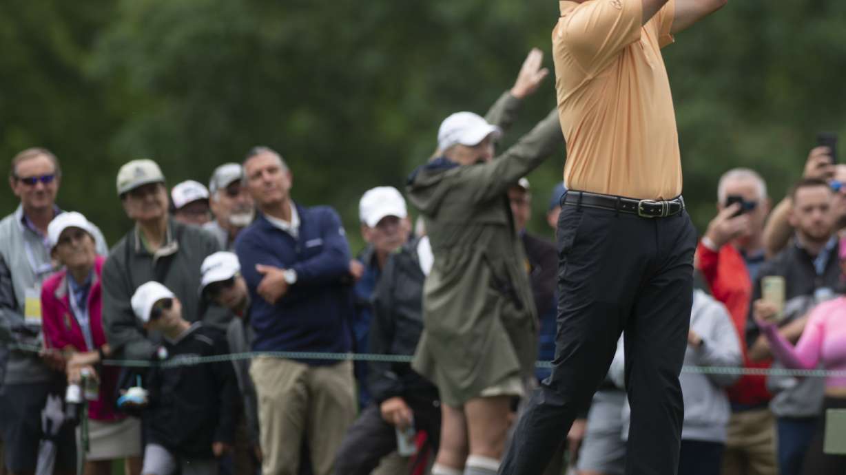 Steve Strickler tees off onNo. 16 during the first round of the U.S. Senior Open golf tournament Thursday, June 23, 2022, at Saucon Valley Country Club in Bethlehem, Pa.