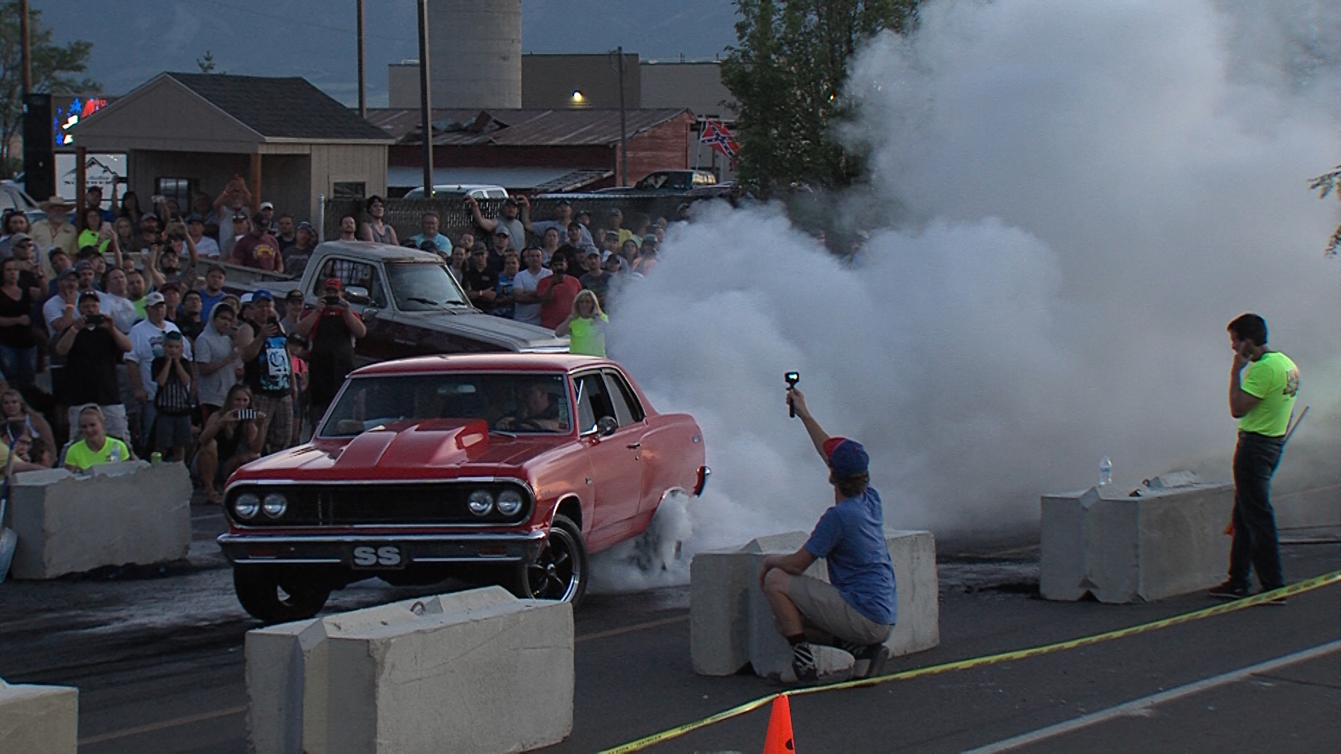 A 1964 Chevrolet Chevelle smokes the crowd at the 2019 Burnout Contest at HS Customs in North Logan.