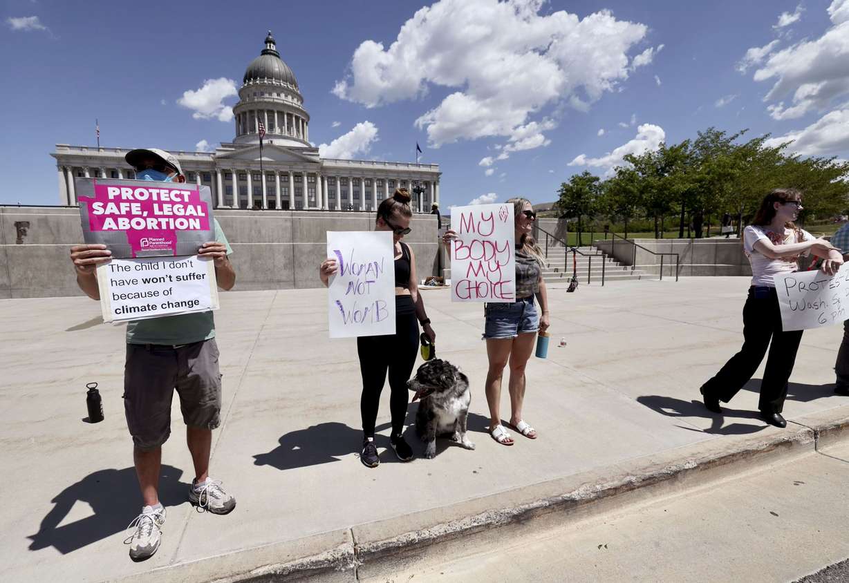People protest for abortion rights at the Utah Capitol in Salt Lake City on Friday.